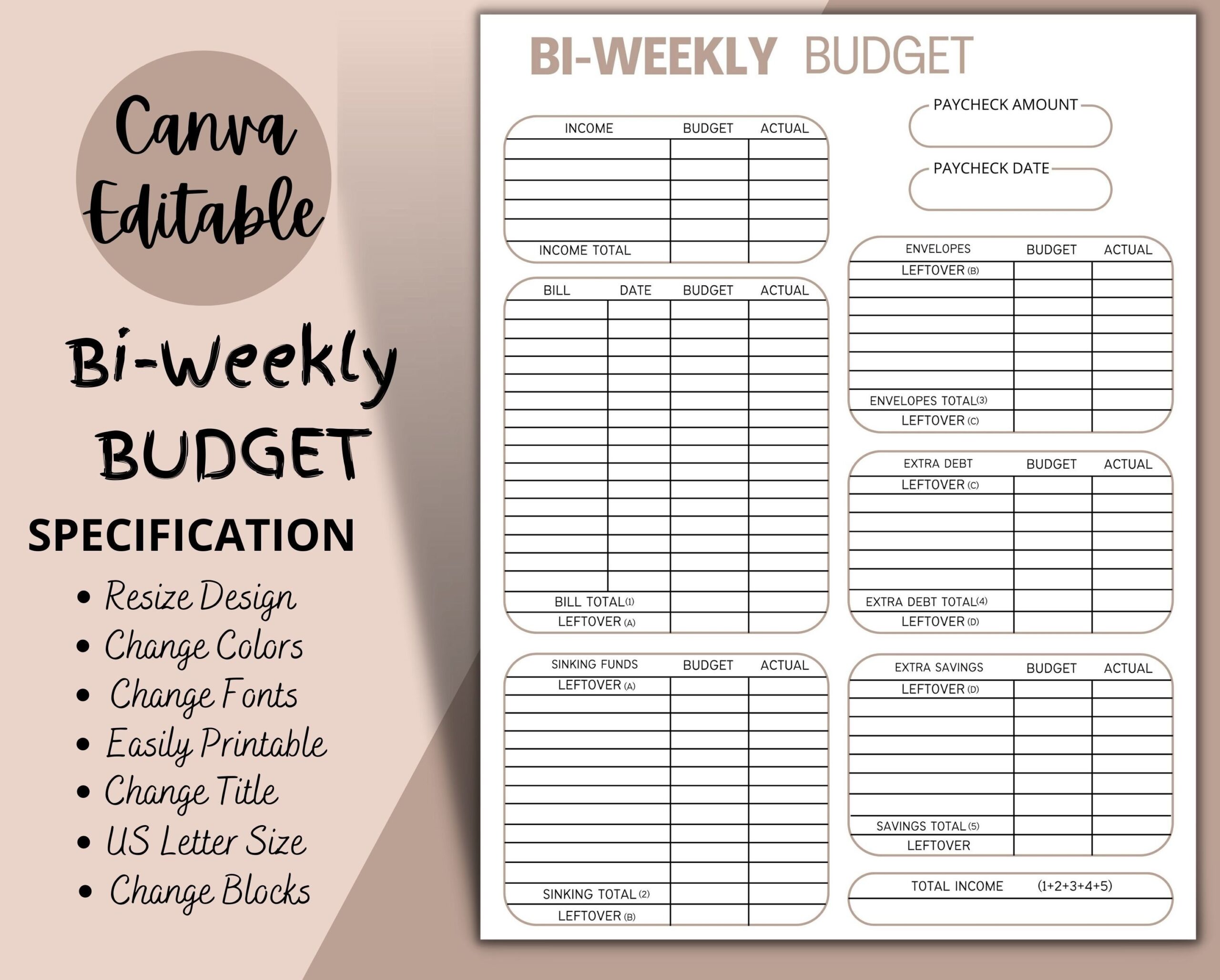 Editable Printable Biweekly Budget Printout Budget By Paycheck Budget Template Minimalist Budget Tracker Finance Planner Letter Etsy