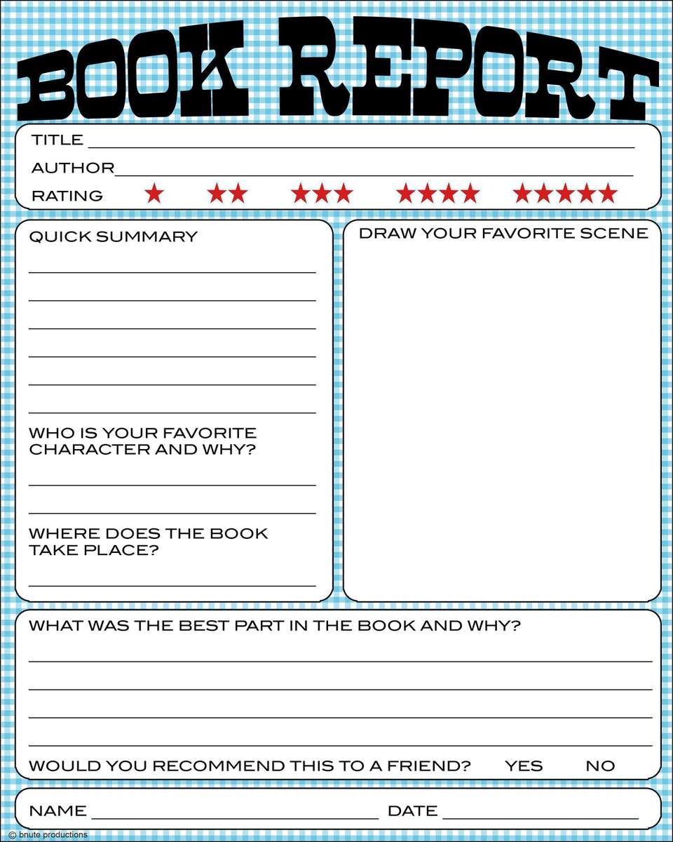 Bnute Productions Free Printable Kids Book Report Worksheet