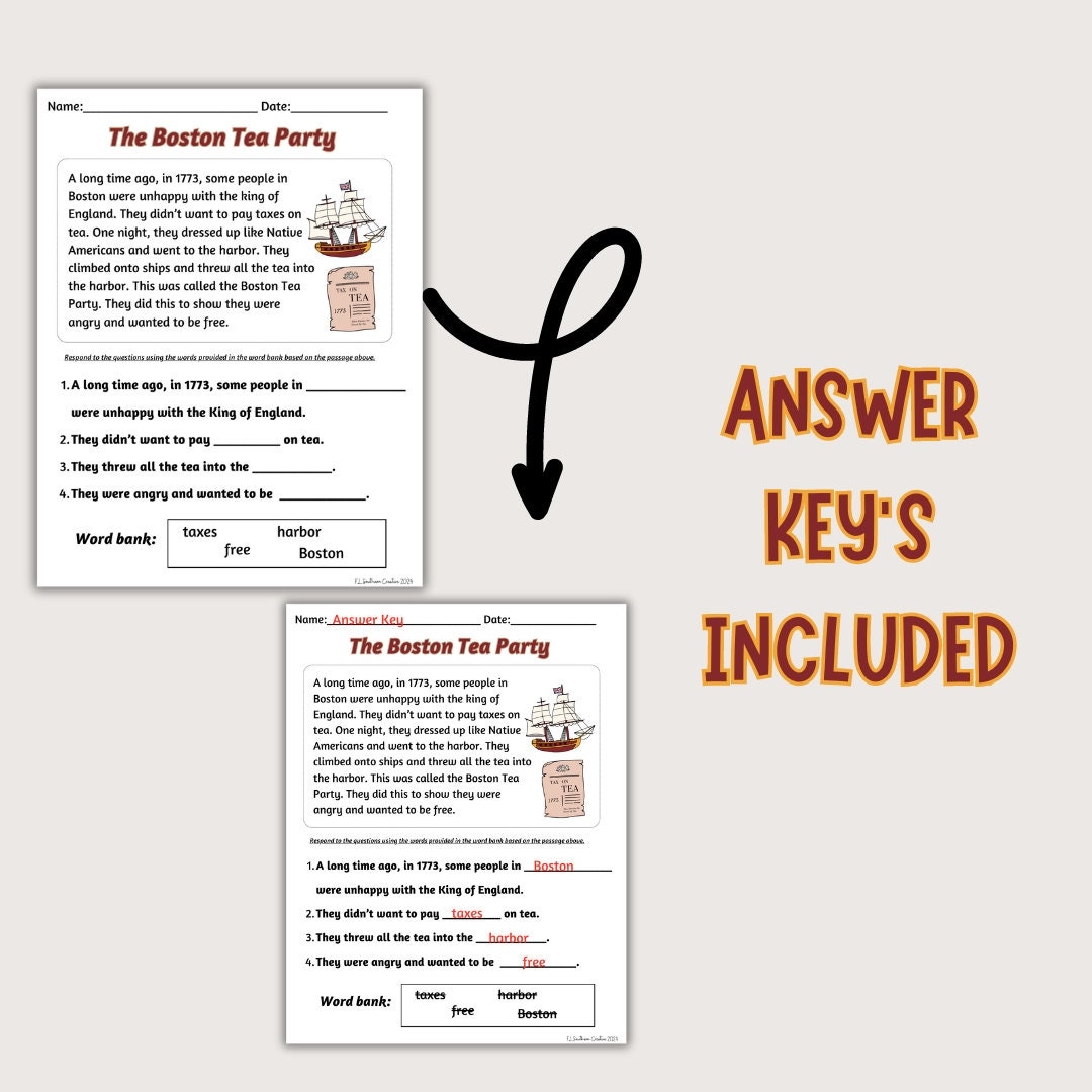 Boston Tea Party Worksheets US History Reading Comprehension PDF Download Etsy