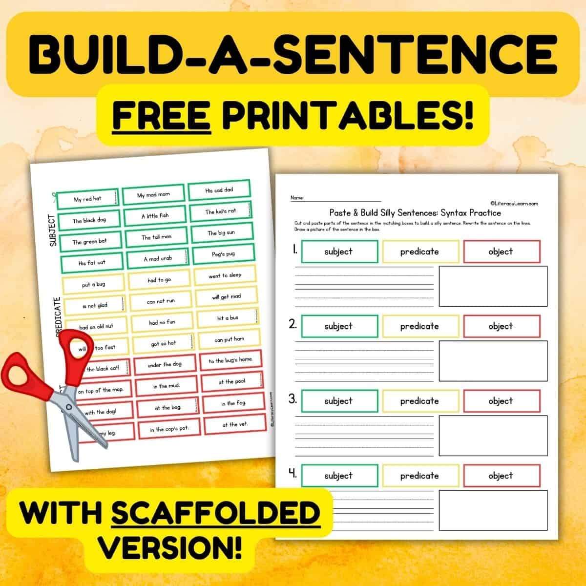 Sentence Structure Worksheets Sentence Building Worksheets