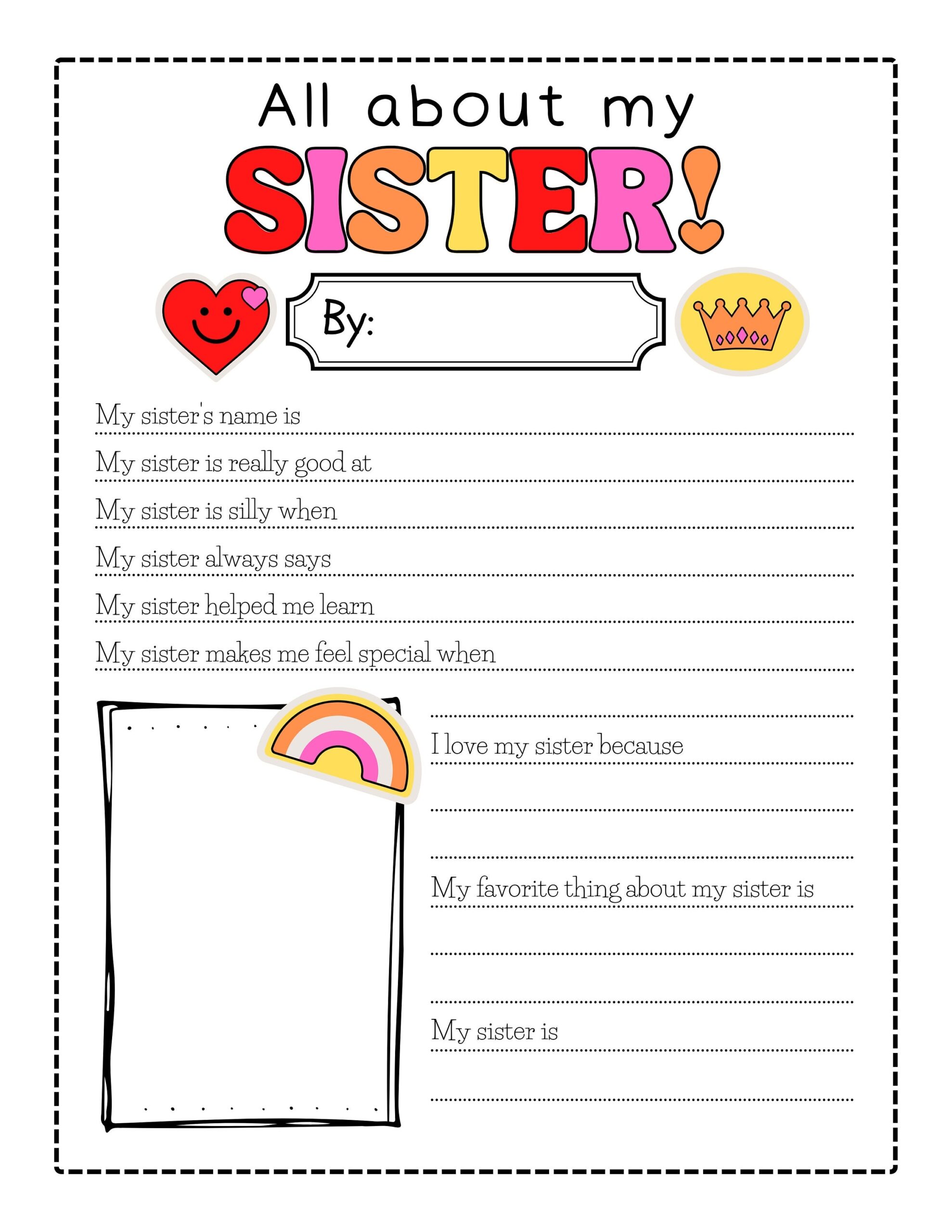 Buy All About My Sister Siblings Day Printable PDF US Letter 8 5x11 Instant Download Preschool Elementary Teacher Printable Gift Online In India Etsy