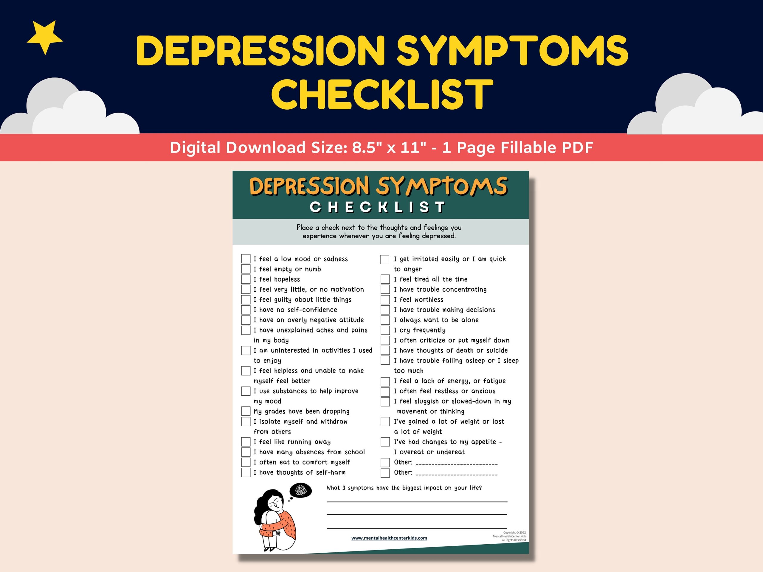 Buy Depression Symptoms Checklist Worksheet For Kids Teens Adolescent Mental Health Activity Therapy Therapist Counseling Counselor Printable Online In India Etsy