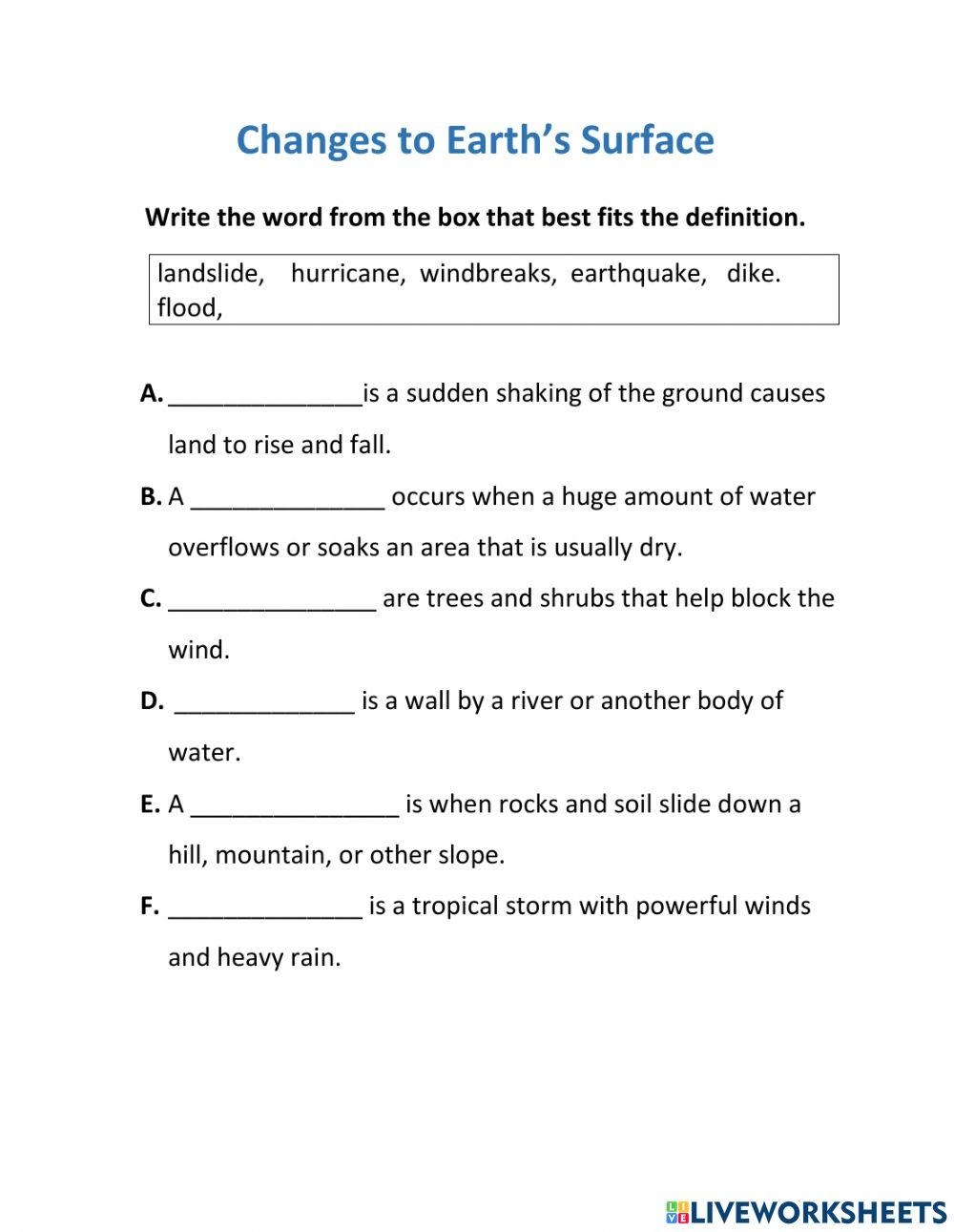 Changes On Earth Surface Worksheet Worksheets Library