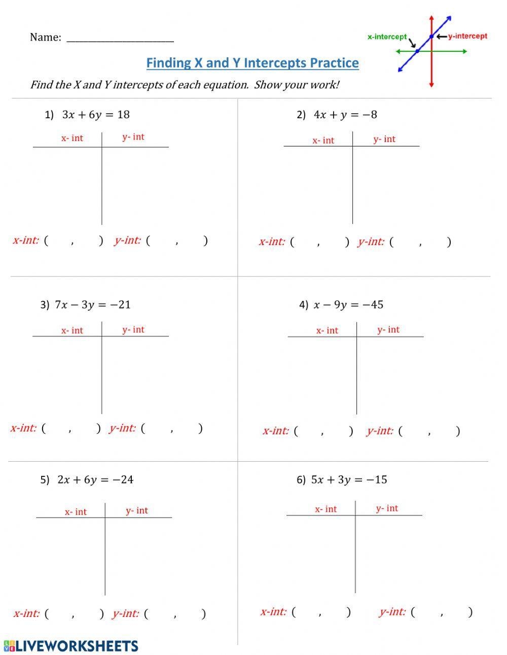 Cheap X And Y Intercept Worksheet Deals Find The X And Y Intercepts Worksheets