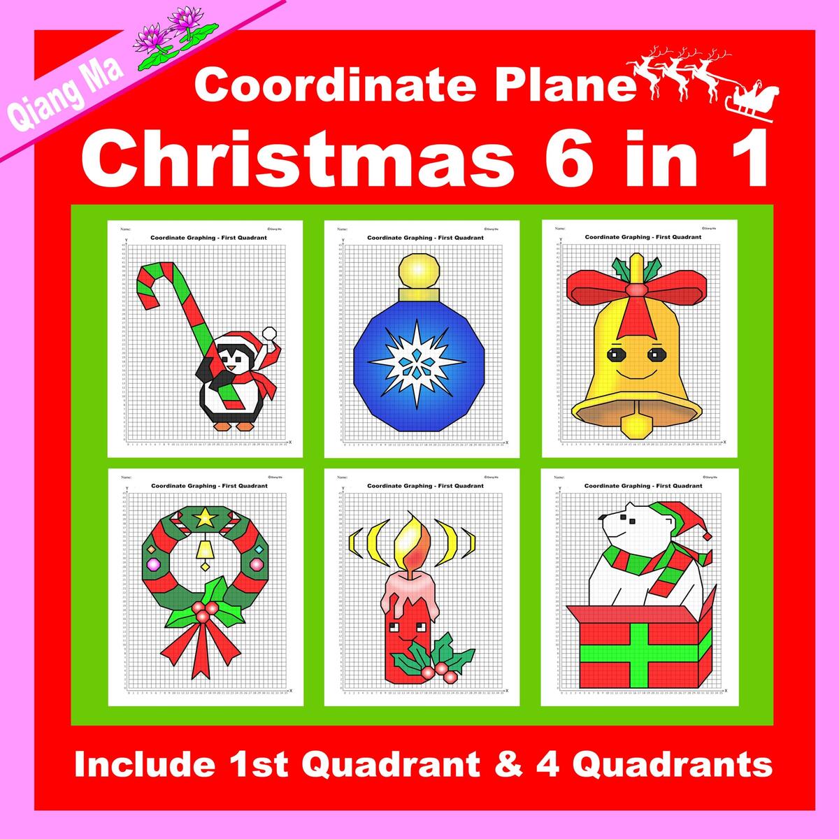 Christmas Coordinate Plane Graphing Picture Christmas Bundle 6 In 1 Classful