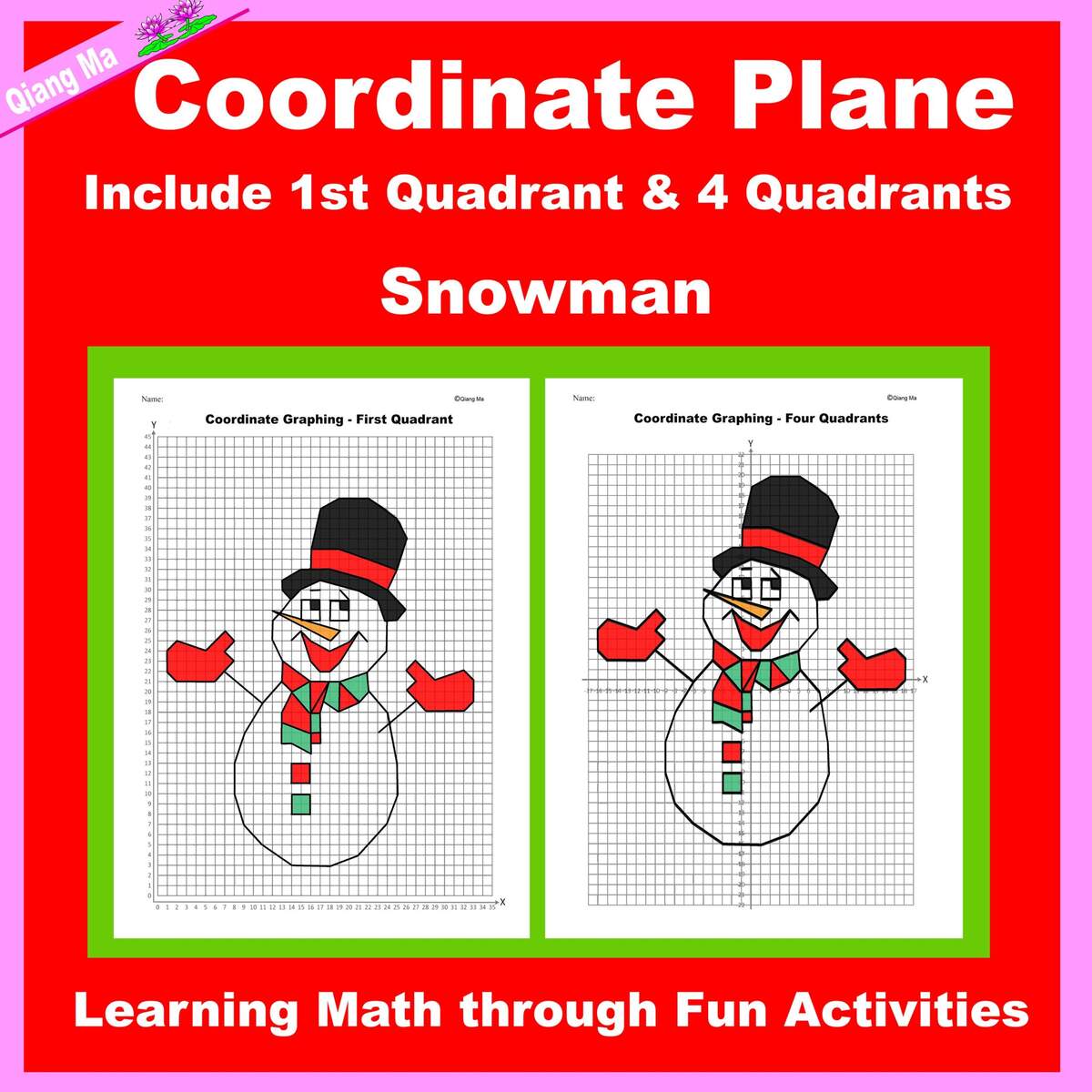 Christmas Coordinate Plane Graphing Picture Snowman Classful