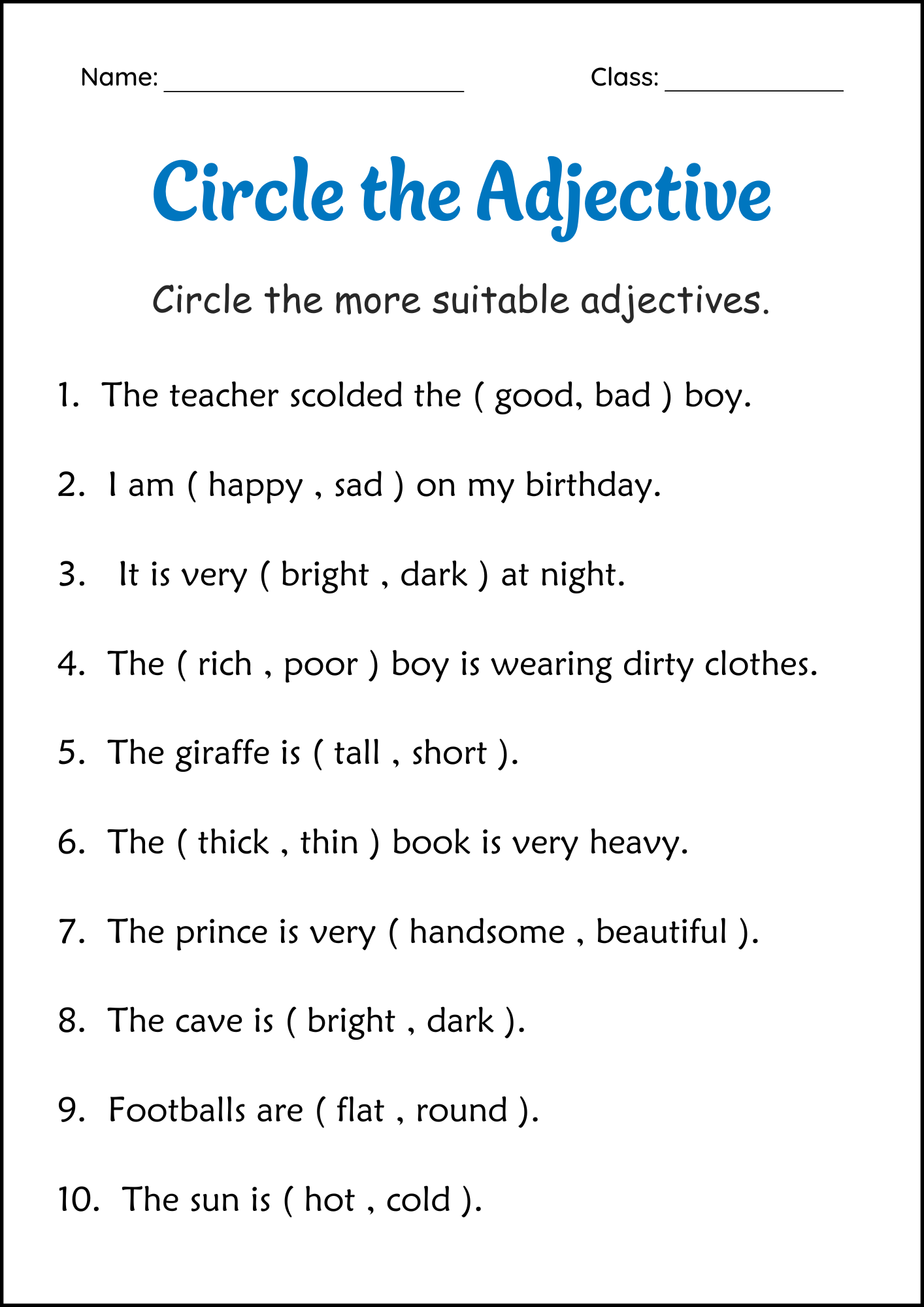 Circle The Adjectives Grammar Worksheets 2nd And 3rd Grade Made By Teachers Circle The Adjectives Grammar Worksheets 2nd And 3rd Grade Made By Teachers