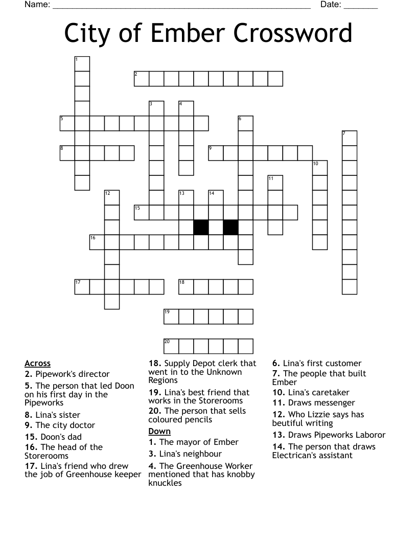 City Of Ember Crossword WordMint