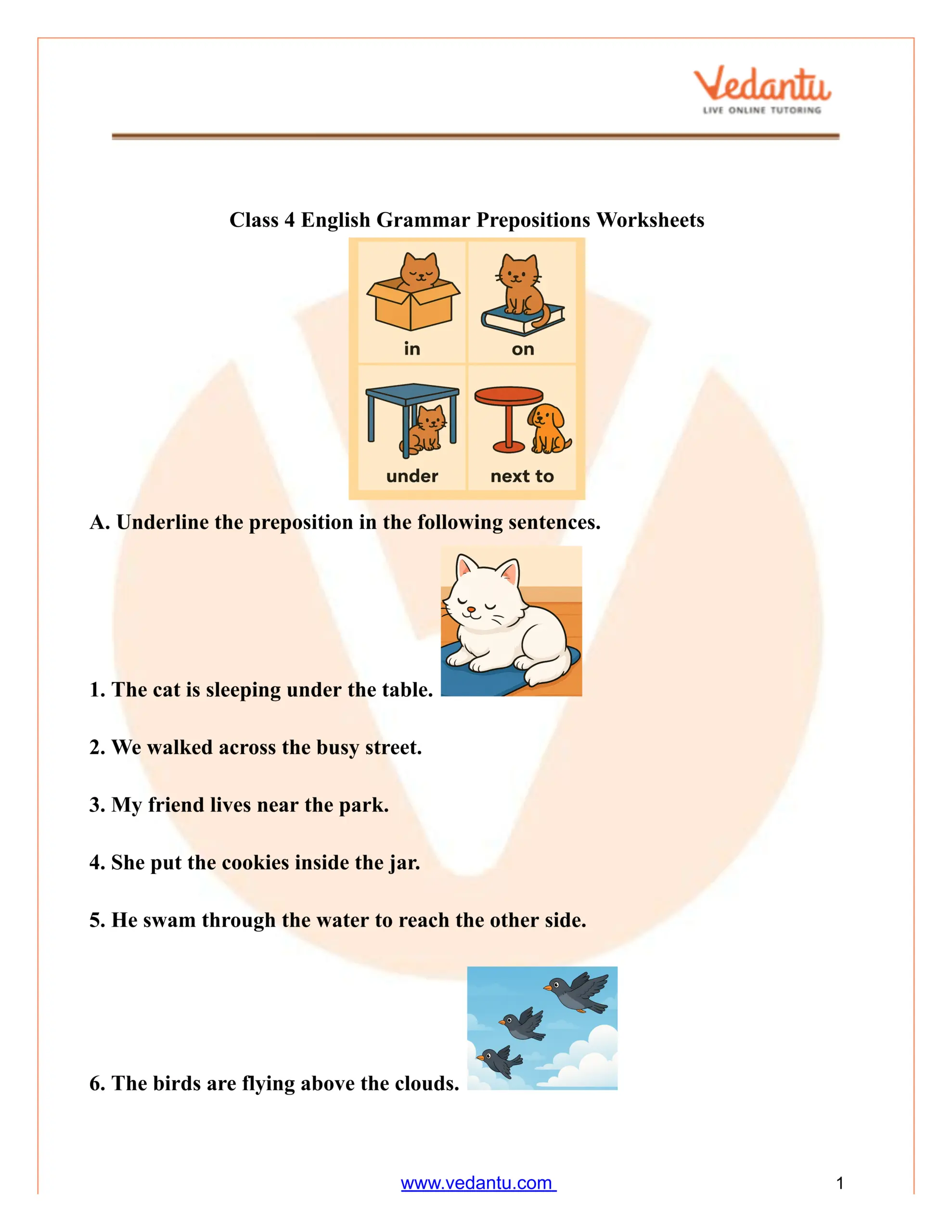Class 4 English Grammar Prepositions Worksheet PDF With Answers Englishlinx Prepositions Worksheets
