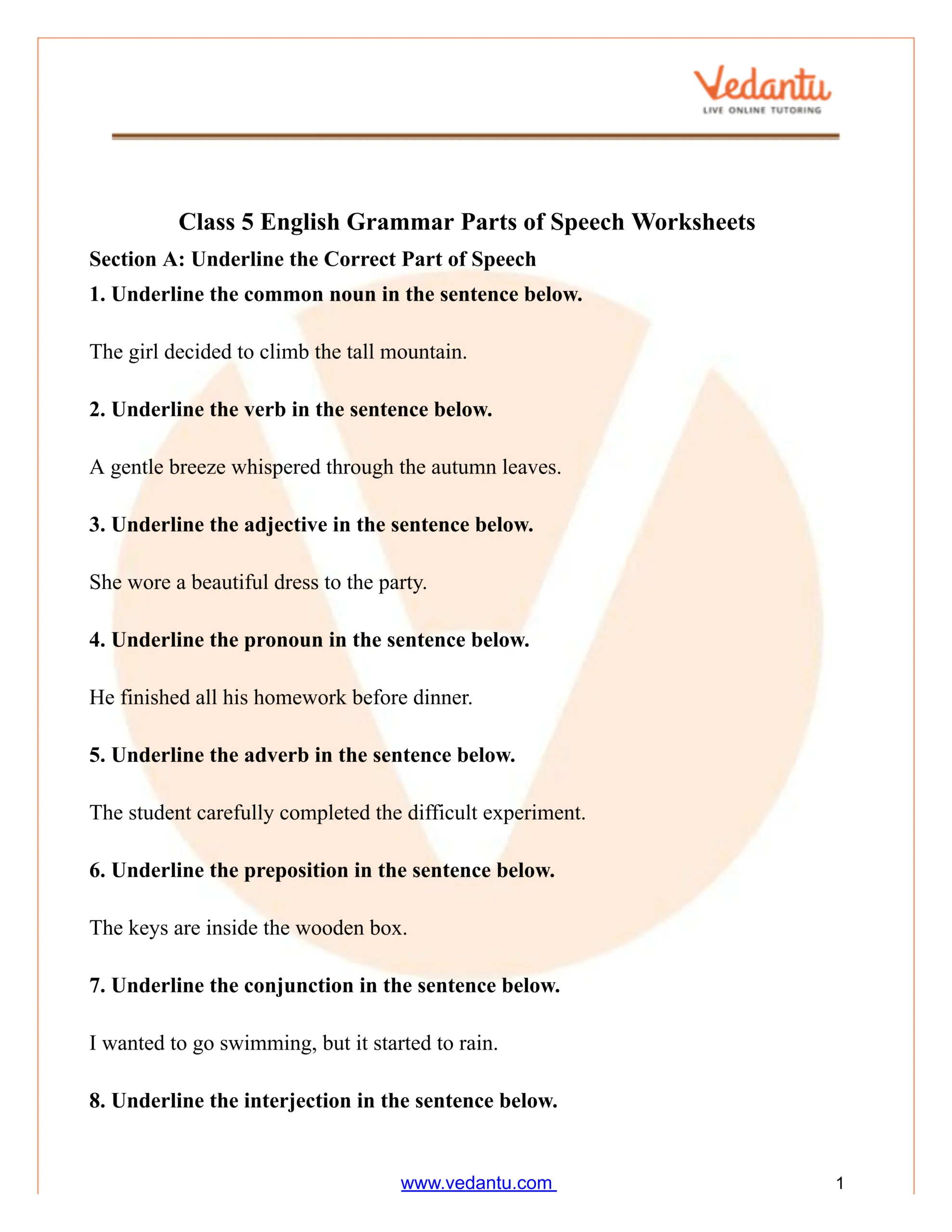 Class 5 English Grammar Parts Of Speech Worksheet PDF Identify Parts Of Speech ESL Worksheet By Mariajane