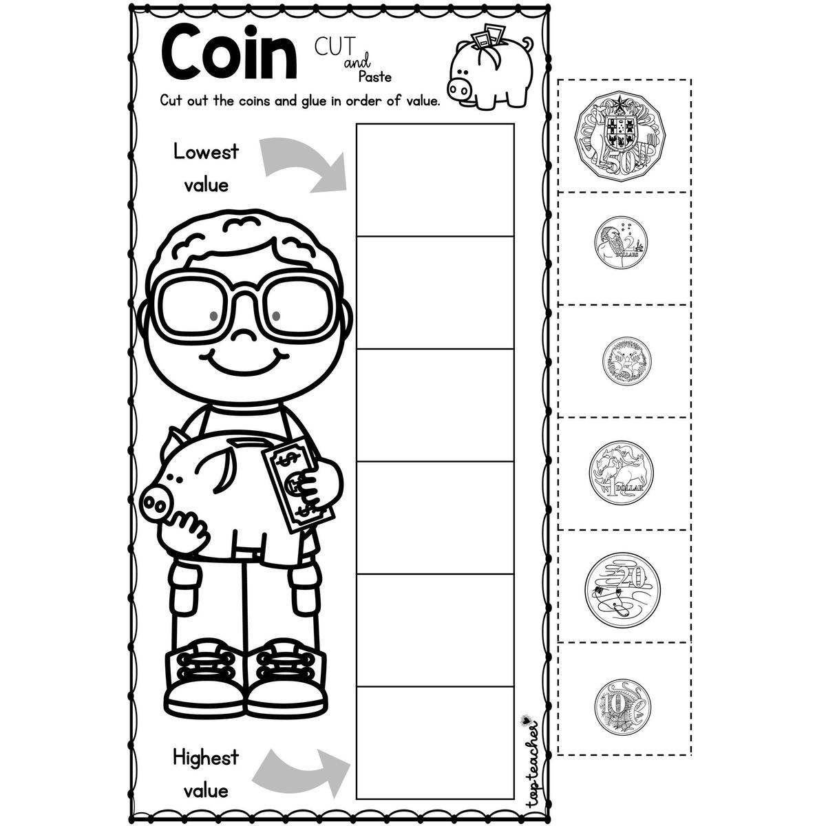 Coin Cut Paste Top Teacher