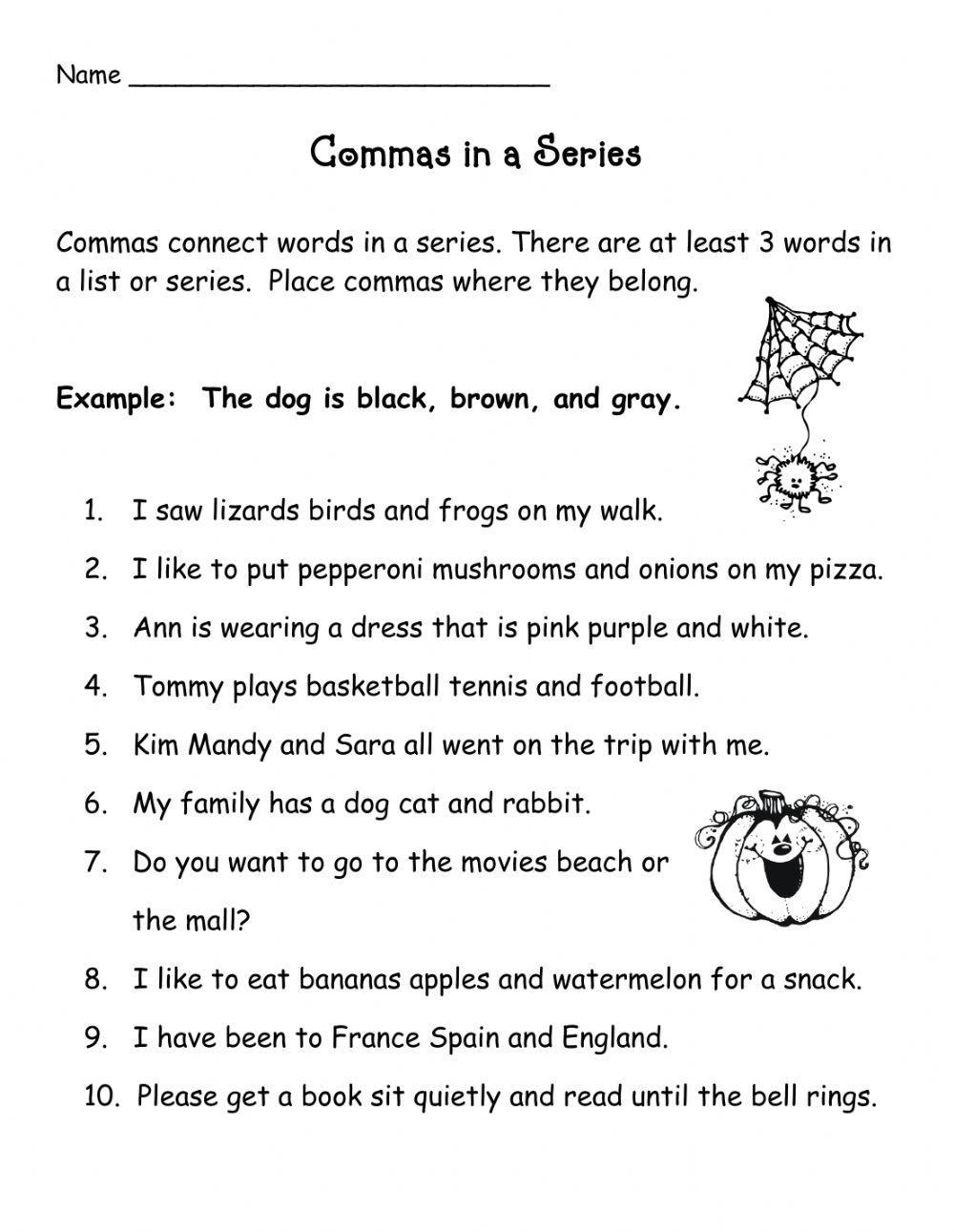 Commas In A Series Activity Worksheets Library