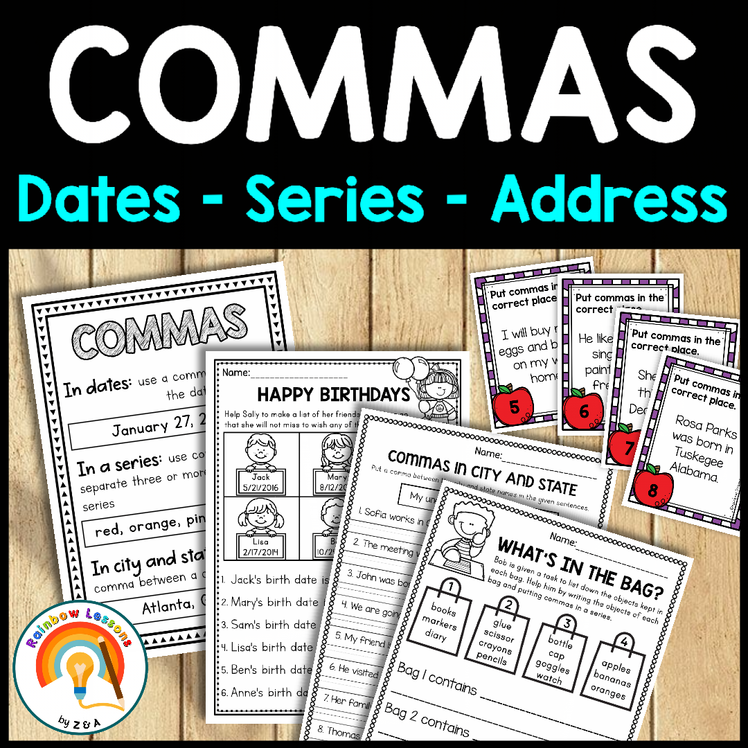Commas In Dates Worksheet Commas In A Series Worksheet Commas Task Cards Made By Teachers
