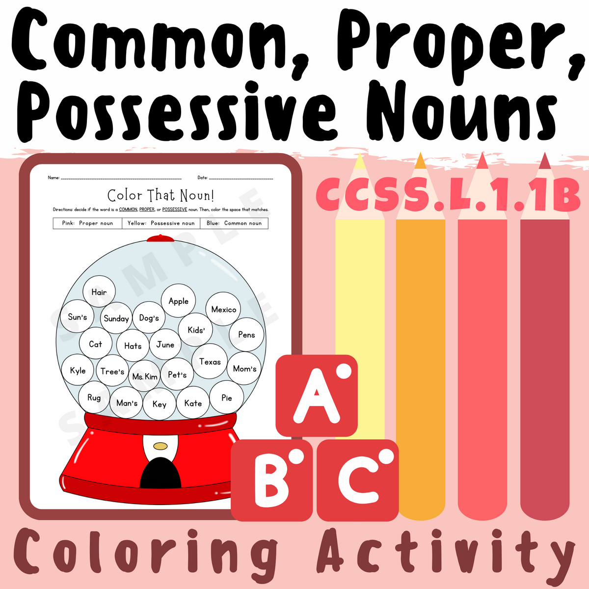 Common Proper And Possessive Nouns Grammar Coloring Activity Worksheet K 5 Teachers Students Language Arts Grammar Classful