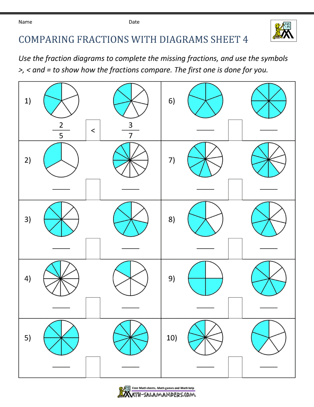 Comparing Fractions Worksheet Free Printable Fractions Worksheets Comparing Identifying Free Printables Lettering SVG Files Tools Apps