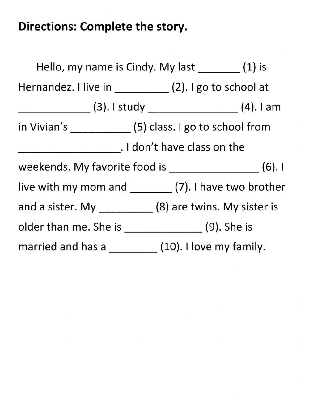 Complete The Story Unit 2 Worksheet Worksheets Library