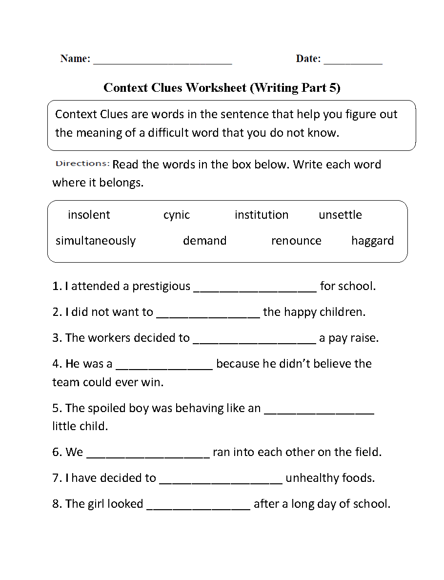 Context Clues Worksheets Games4esl