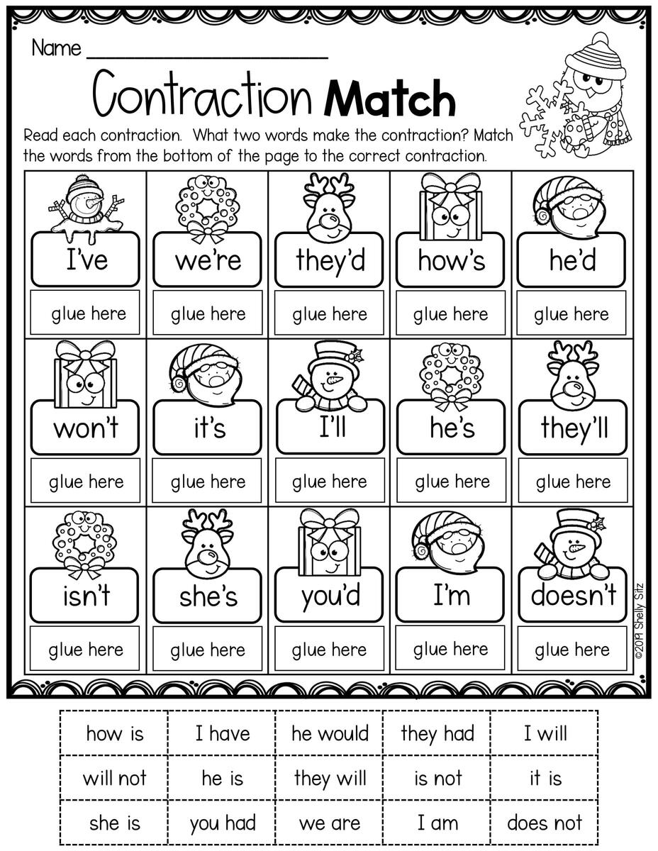 10 Printable Contractions Worksheets 1st 2nd Grade ELA Worksheets Etsy