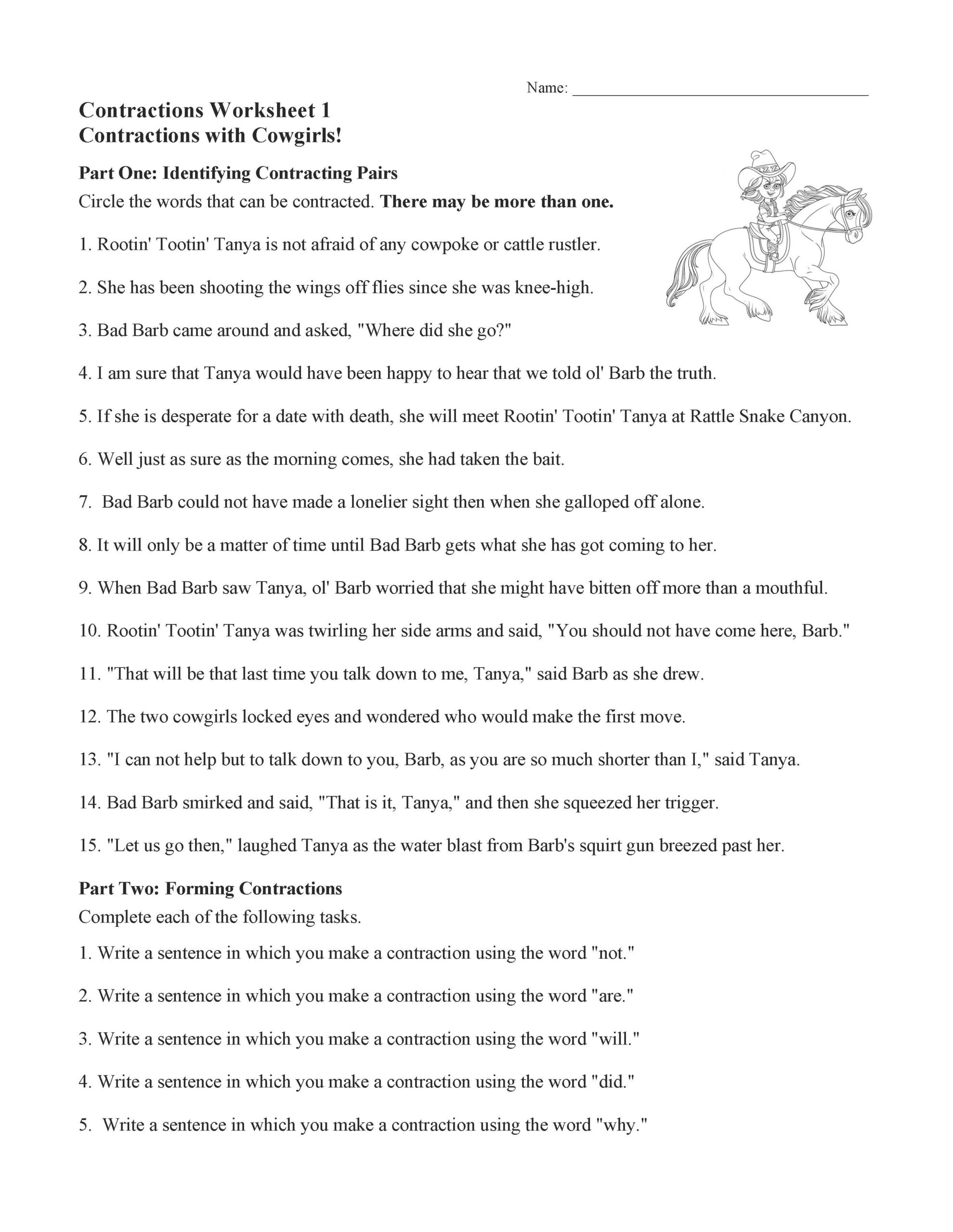 Contractions Worksheets And Activities Language Arts And Grammar Contractions Worksheets Grade1to6