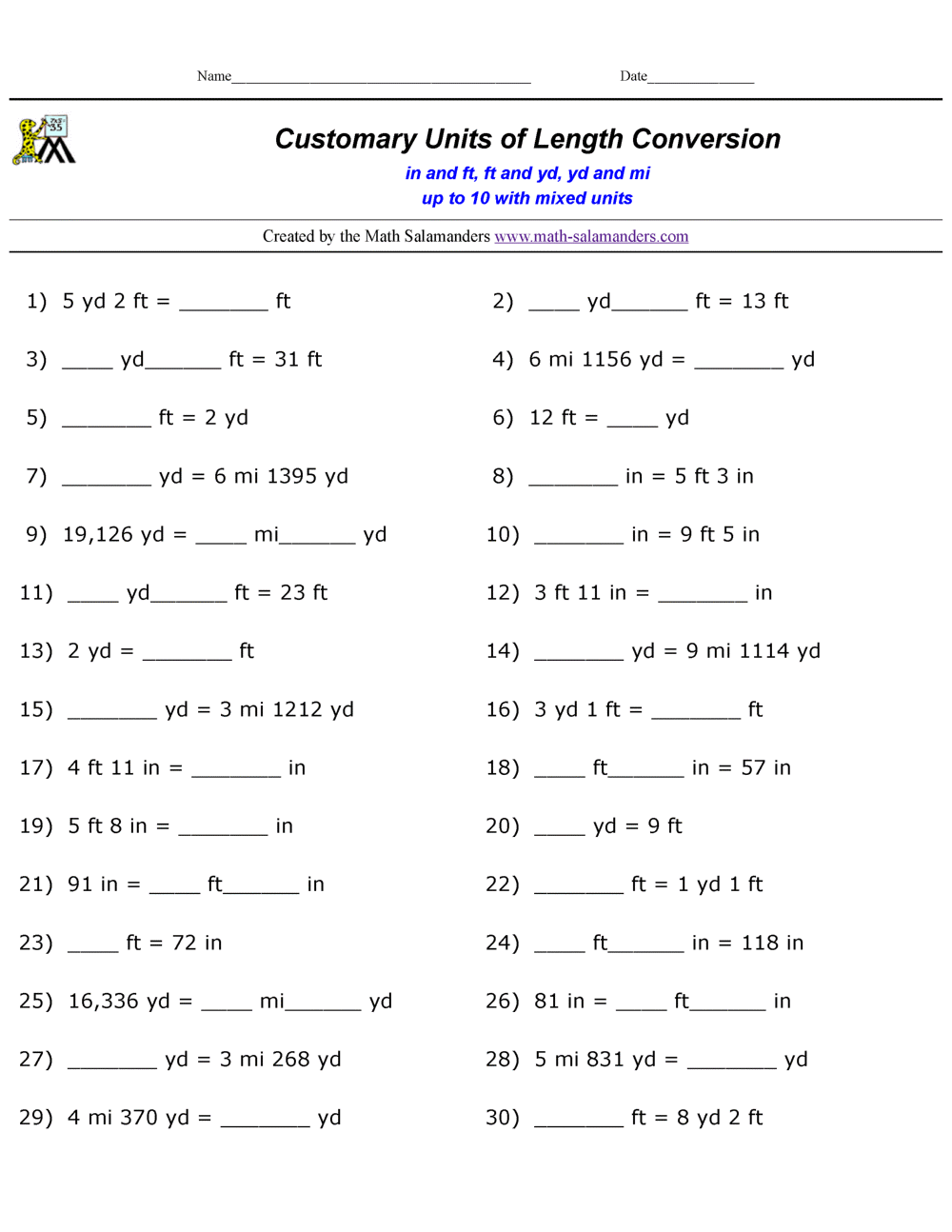 Convert Customary Units Of Length Worksheets Convert Customary Units Of Length Worksheets