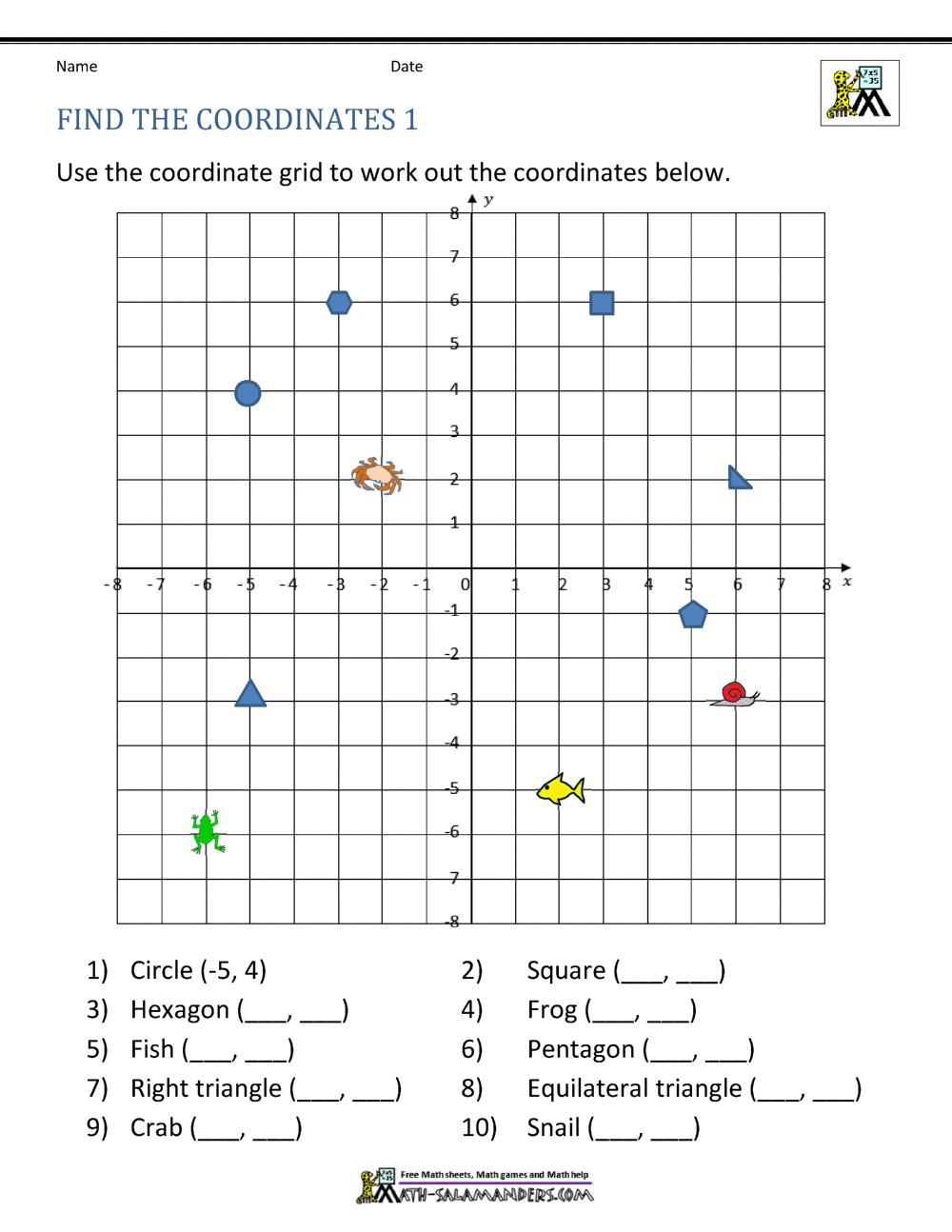 Coordinate Plane Worksheets 4 Quadrants Ordered Pairs On A Coordinate Plane