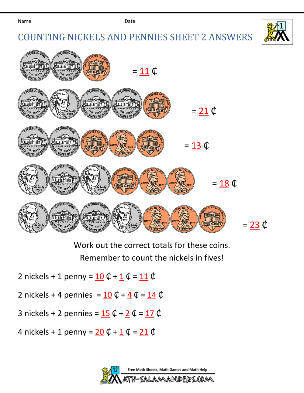Counting Money Worksheets 1st Grade