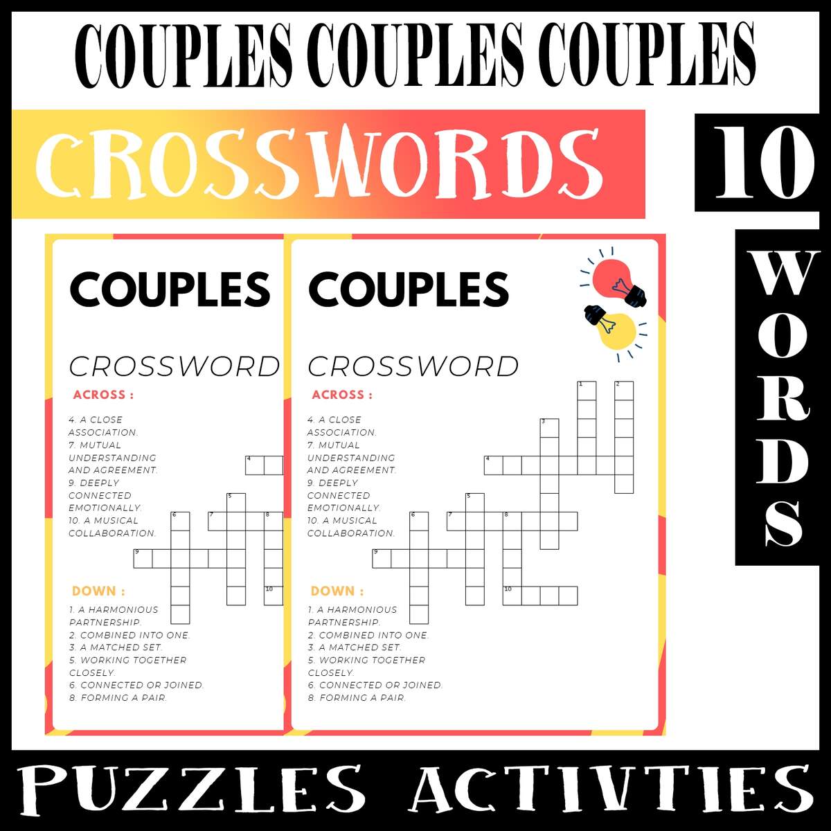 Couples No Prep Crossword Puzzle Worksheet Activity For Morning Work Made By Teachers