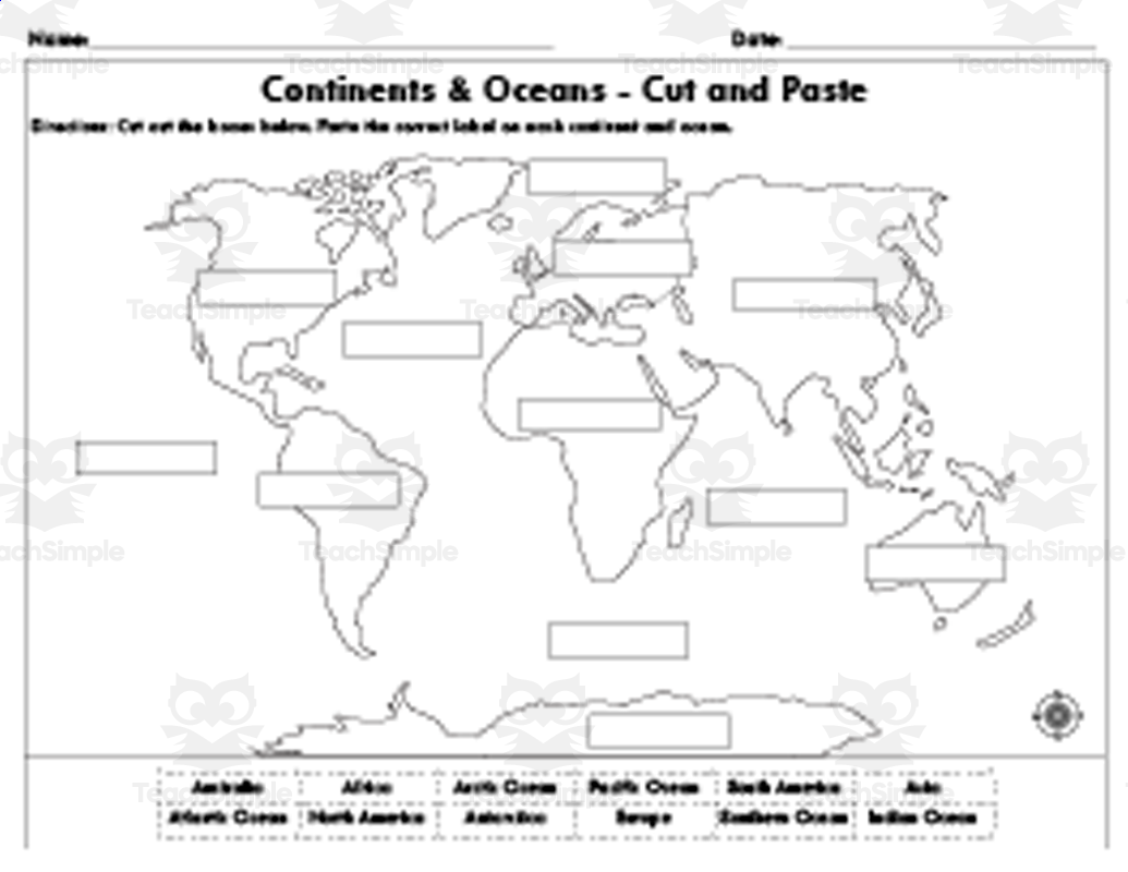 Cut And Paste Continents And Oceans World Map By Teach Simple World Map World Map Quiz Test And Map Worksheet 7 Continents And 5 Oceans Made By Teachers