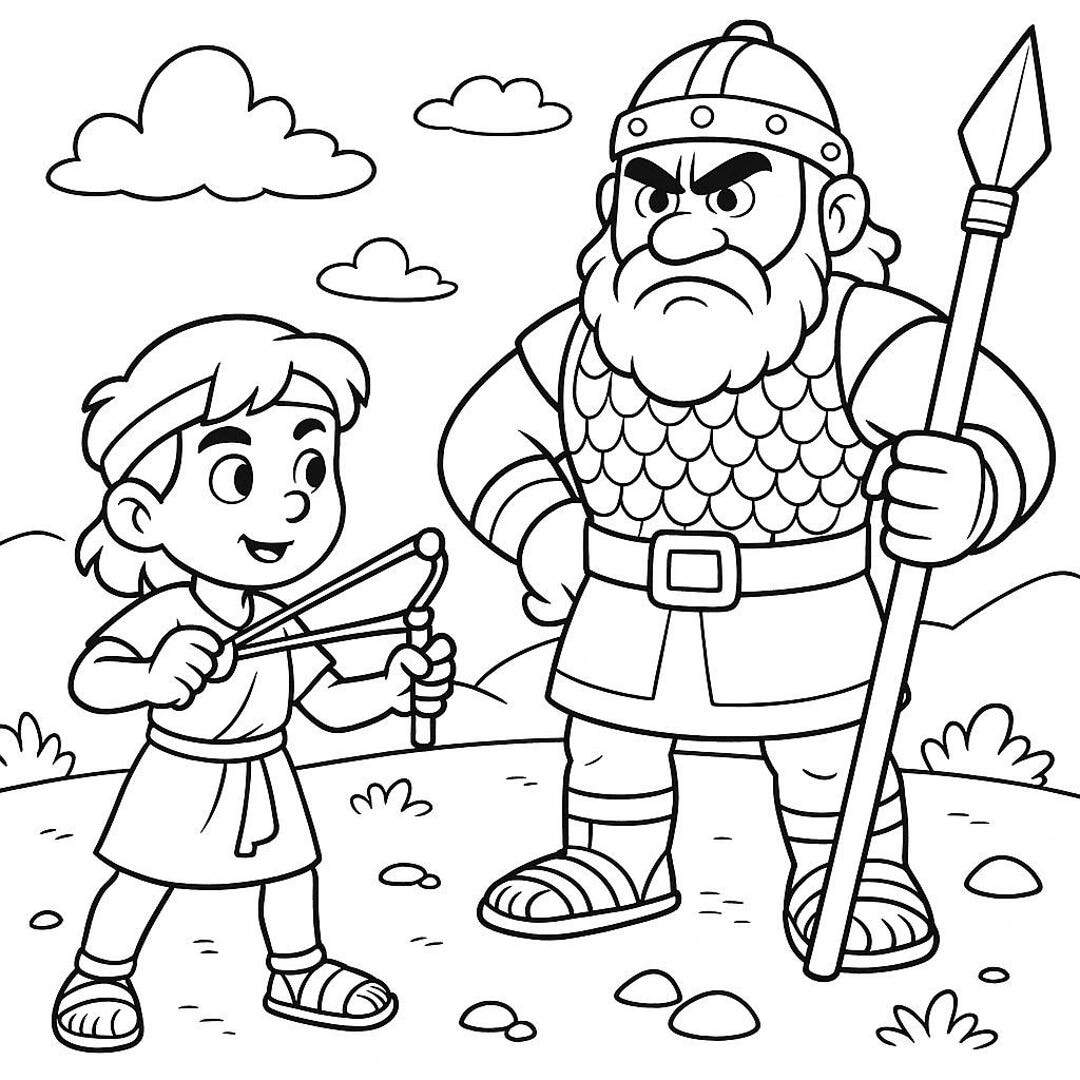 David And Goliath Coloring Page Christian Bible Story Printable For Kids Sunday School Activity Sheet Religious Coloring Etsy Samuel Anoints David 5 10 Year Old Bible Lesson Pack Trueway Kids