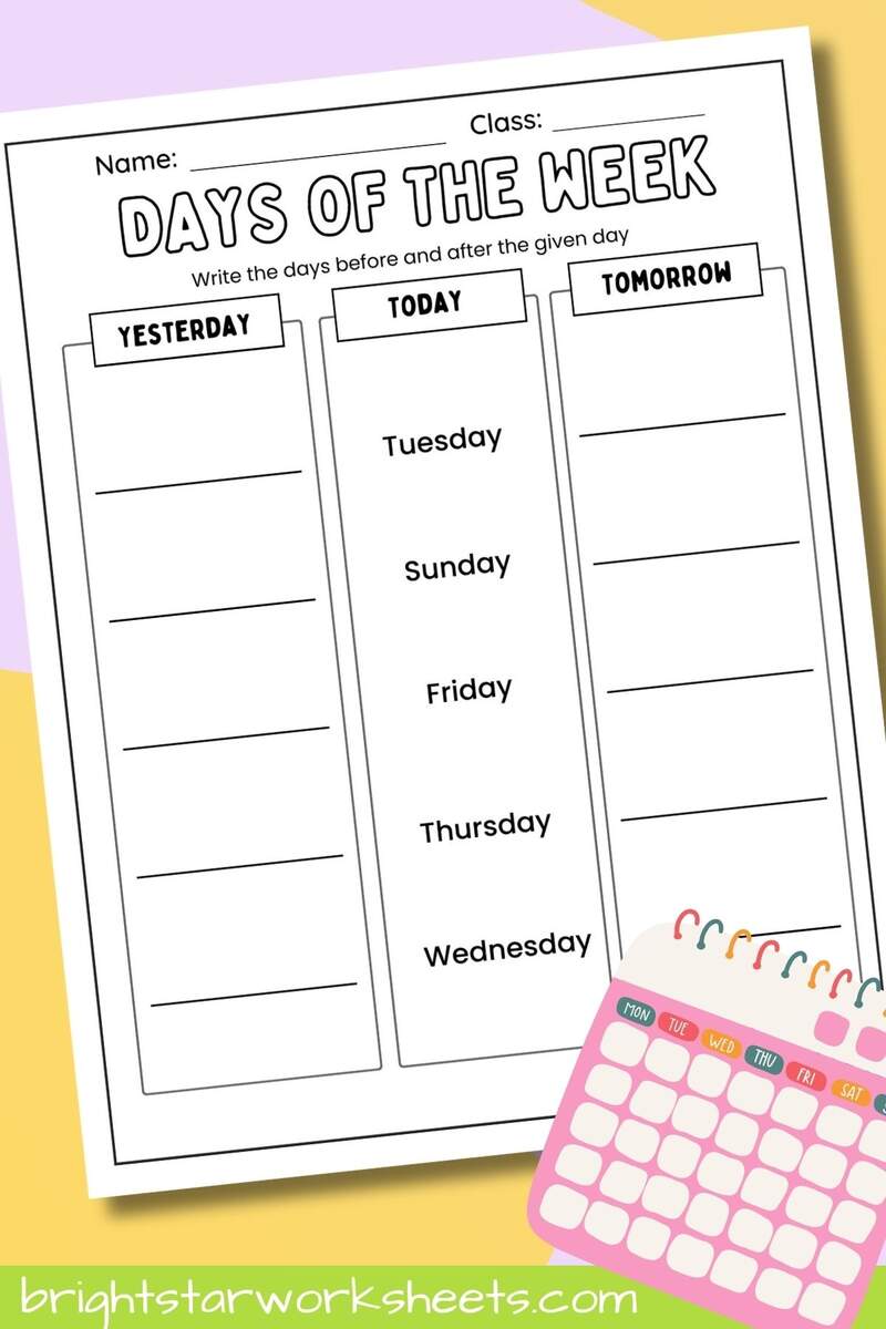 Days Of The Week Free Before After Worksheet Bright Star Worksheets Days Of The Week Free Before After Worksheet Bright Star Worksheets