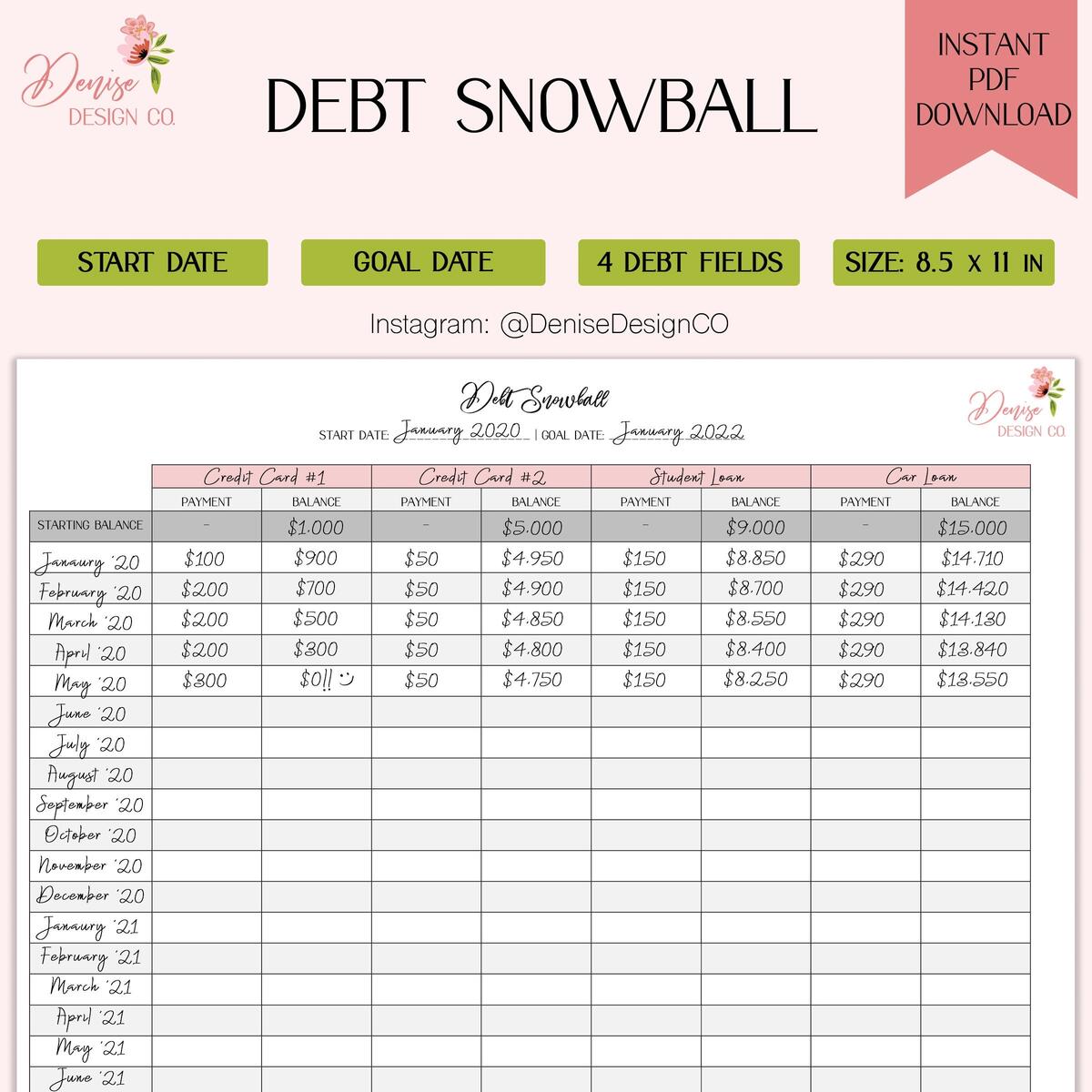 Debt Snowball Printable Sheet Dave Ramsey Inspired Debt Snowball Sheet With Payments Balance Overview Etsy Canada