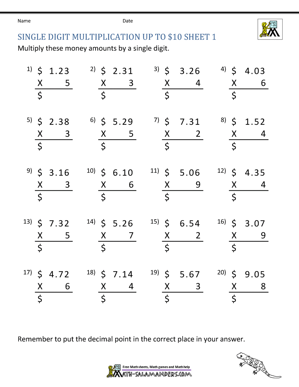 Free Printable Multiplying Decimals Worksheets PDF Brighterly