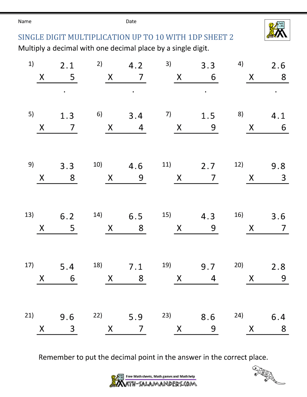 Decimal Multiplication Worksheets 5th Grade Decimal Multiplication Worksheets 5th Grade