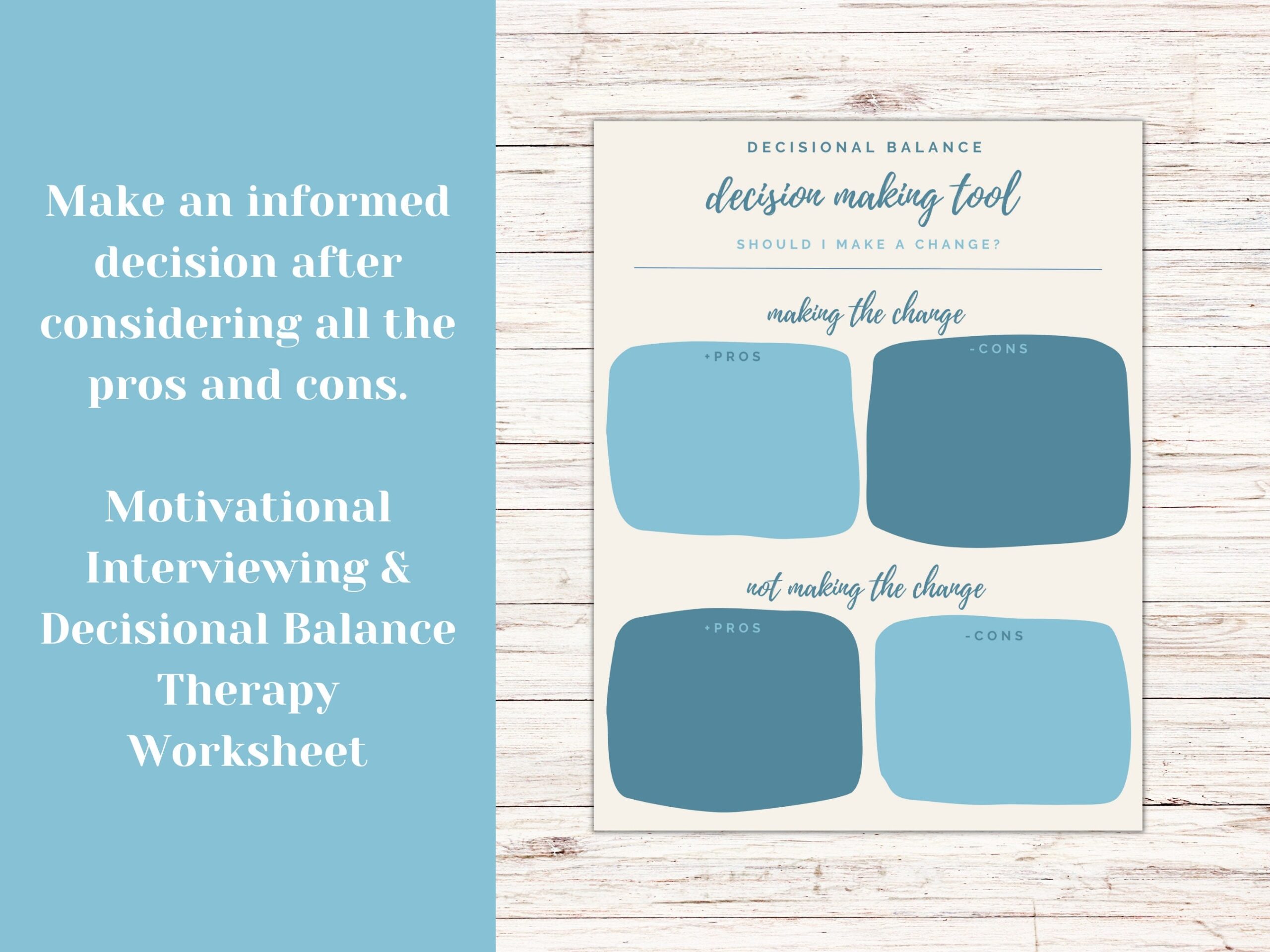Decision Making Tool Decisional Balance Worksheet Therapy Tool Therapy Worksheet Mental Health Tool Motivational Interviewing Etsy Israel