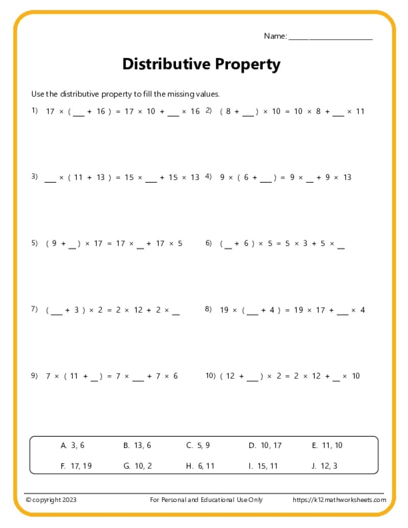 Distributive Property Worksheets Distributive Property Worksheets