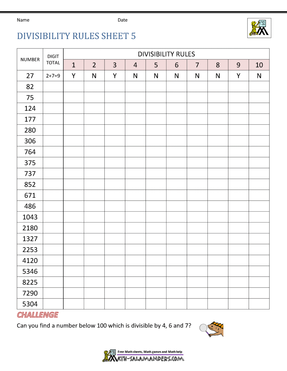 Divisibility Rules Worksheets Divisibility Rules Worksheets
