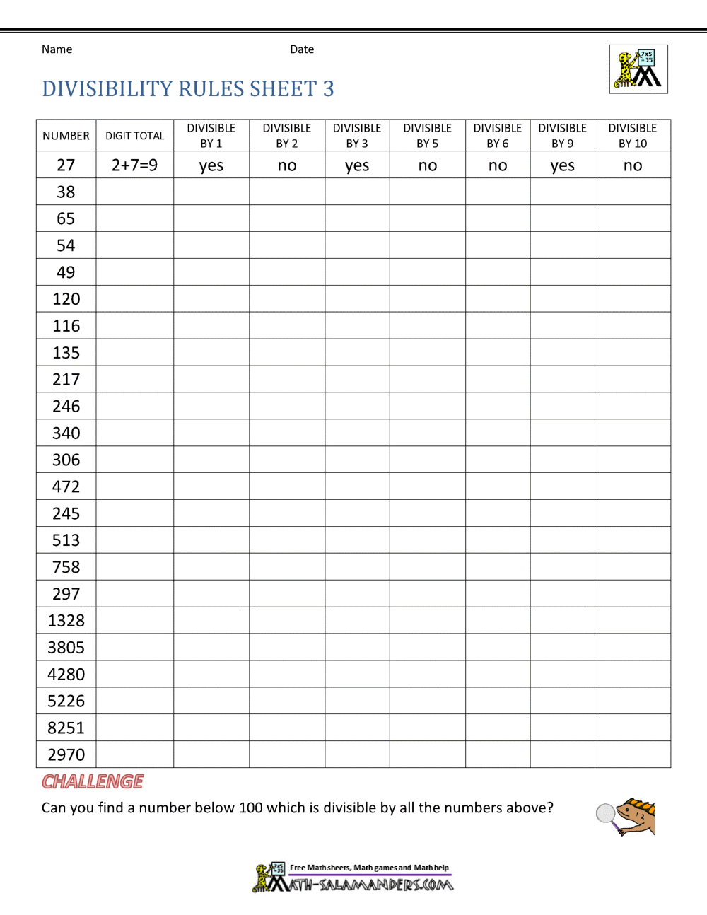 Divisibility Rules Worksheets