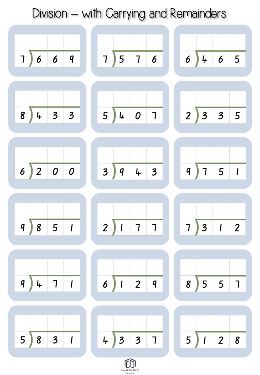 Division With Carrying And Remainders