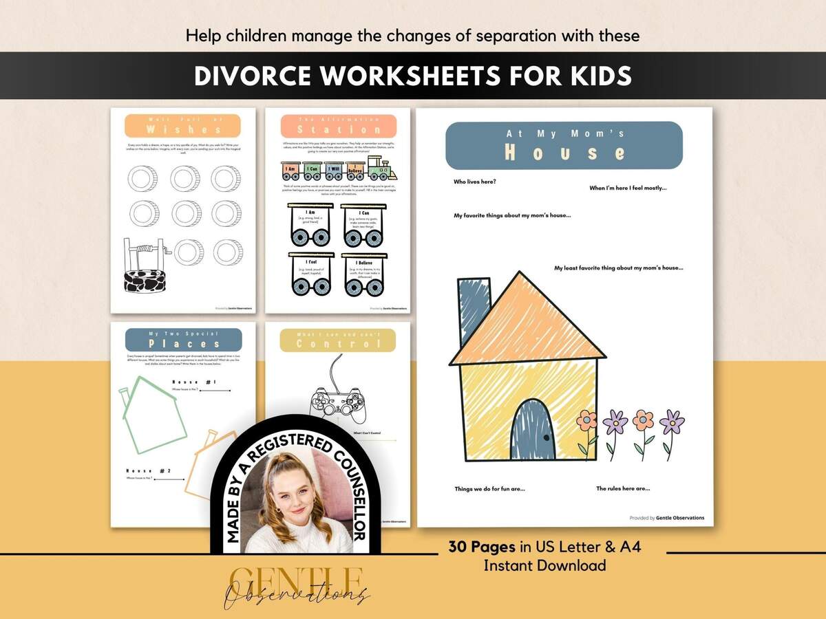 Divorce Worksheets For Kids Coping With Separation Emotional Regulation Coping Skills Worksheets For Children Therapy Worksheets For Kids Etsy