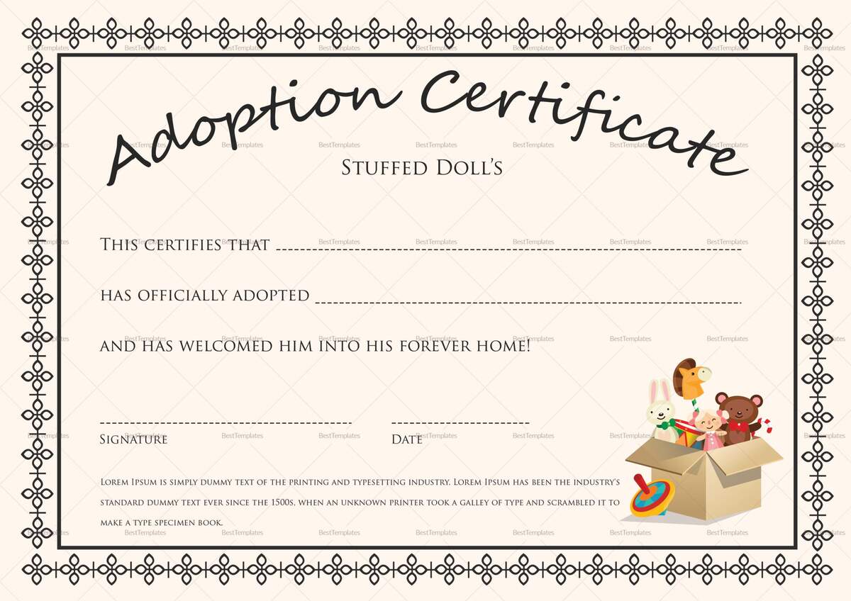 Doll Adoption Certificate Design Template In PSD Word Doll Adoption Certificate Design Template In PSD Word