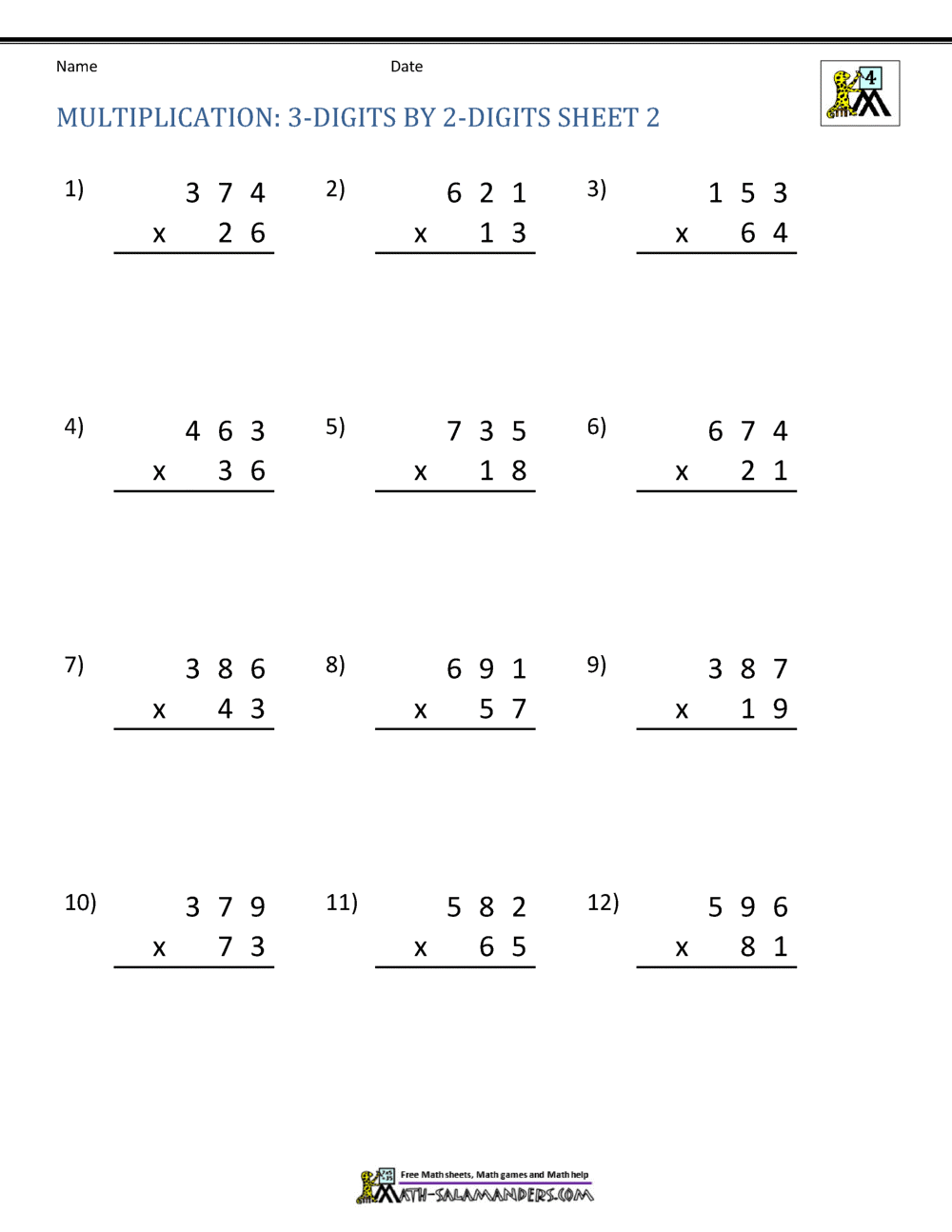 Double Digit Multiplication Worksheets 4th Grade