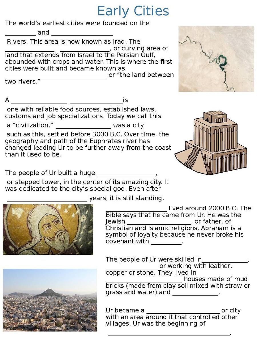 Early Cities Grade 6 Harcourt Mesopotamia World History Fill In The Blank