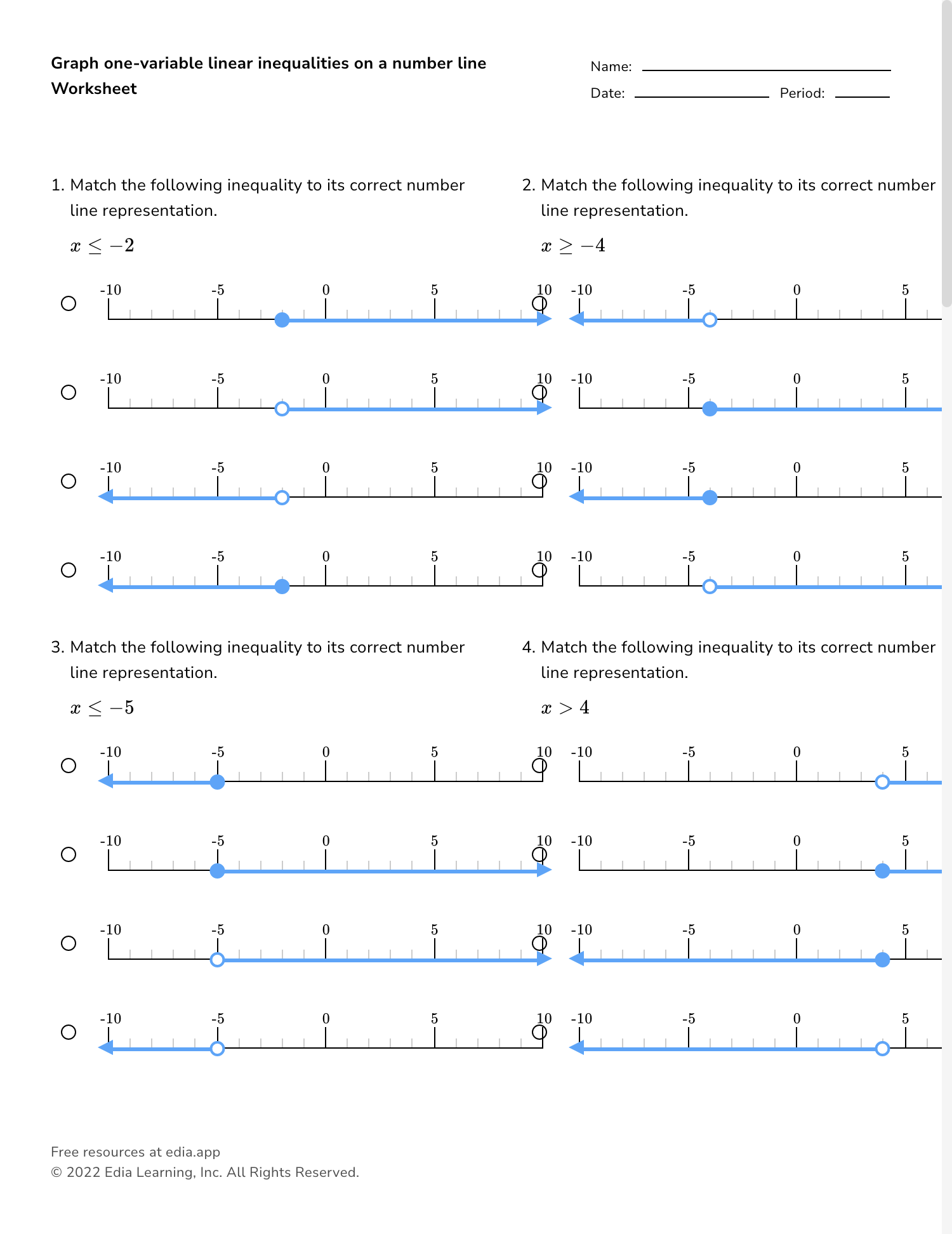 Inequalities Worksheets