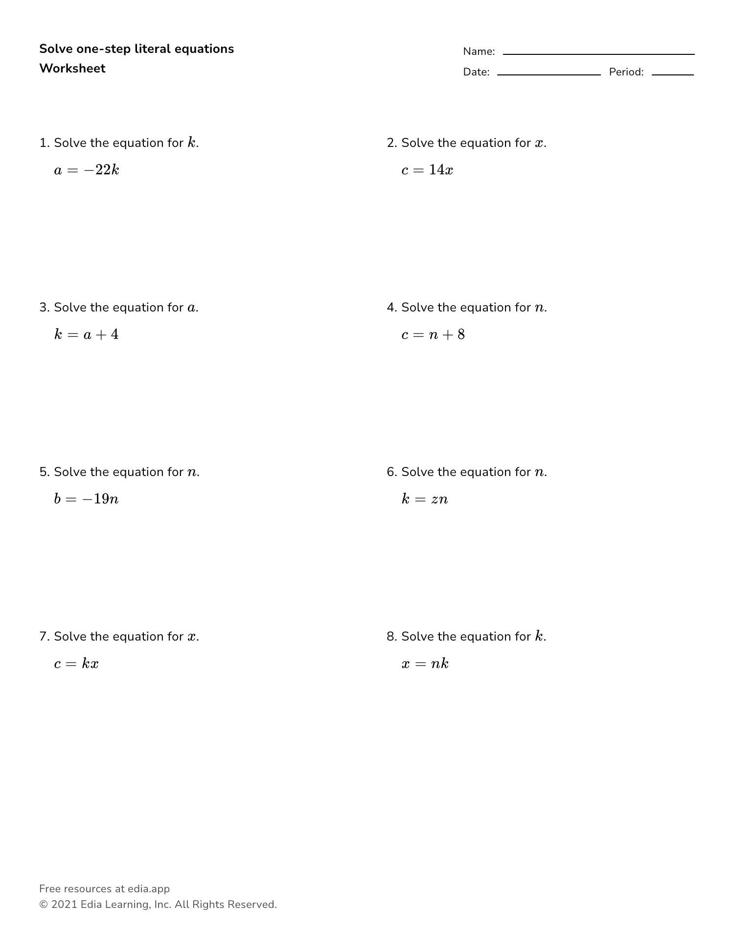 Solving Linear Equations D Worksheet PDF Printable Algebra Worksheet Cazoom Math