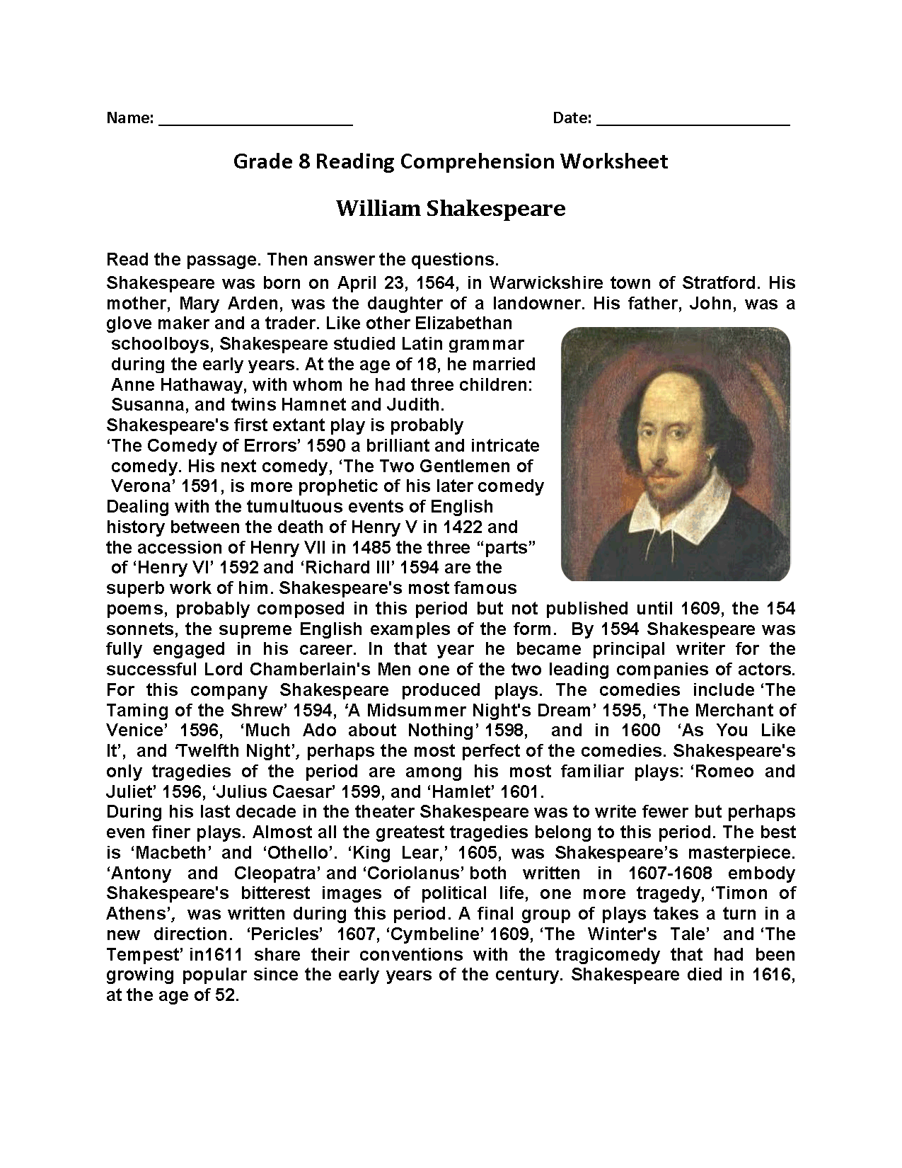 Eighth Grade Reading Worksheets Vocabulary Fluency Practice Eighth Grade Reading Worksheets Vocabulary Fluency Practice