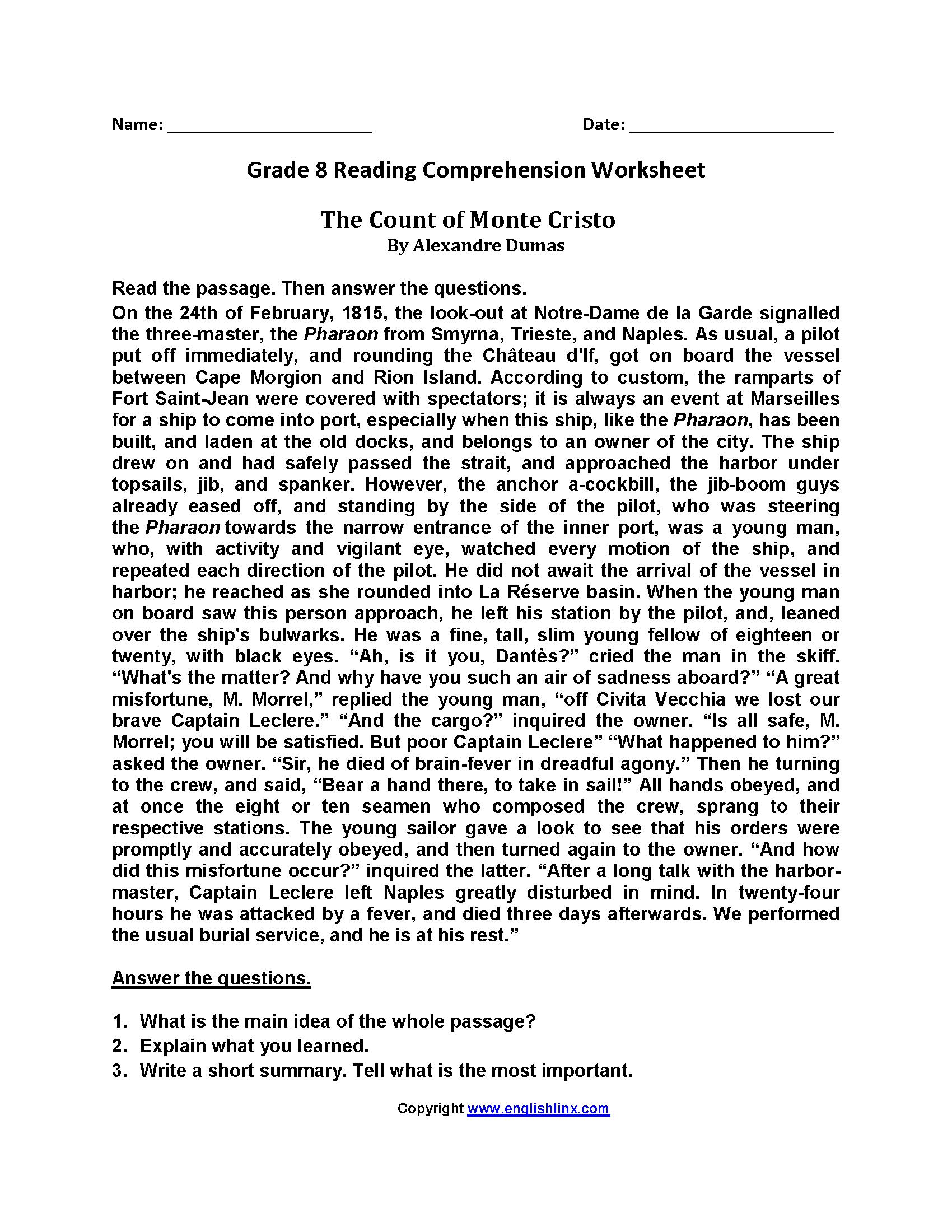 Eighth Grade Reading Worksheets Vocabulary Fluency Practice Eighth Grade Reading Worksheets Vocabulary Fluency Practice