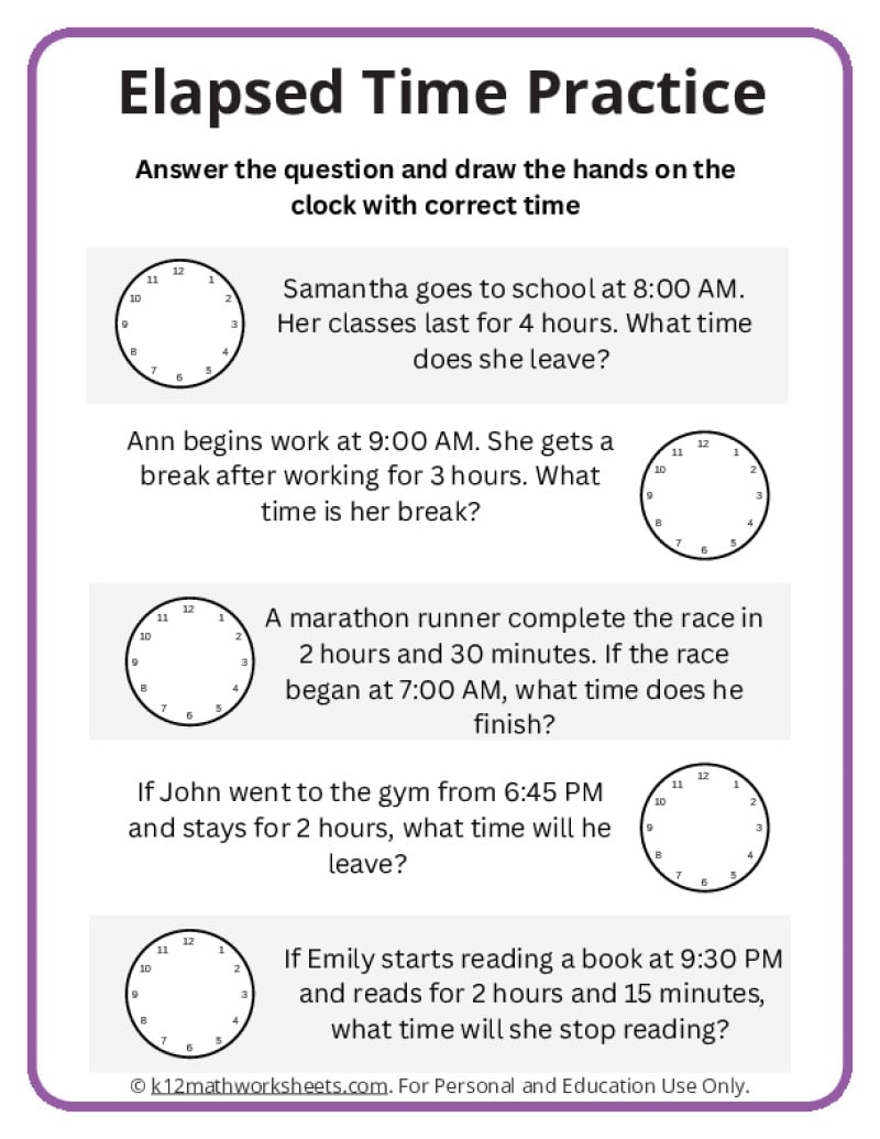 Printable Elapsed Time Word Problems Worksheets PDF Included Number Dyslexia