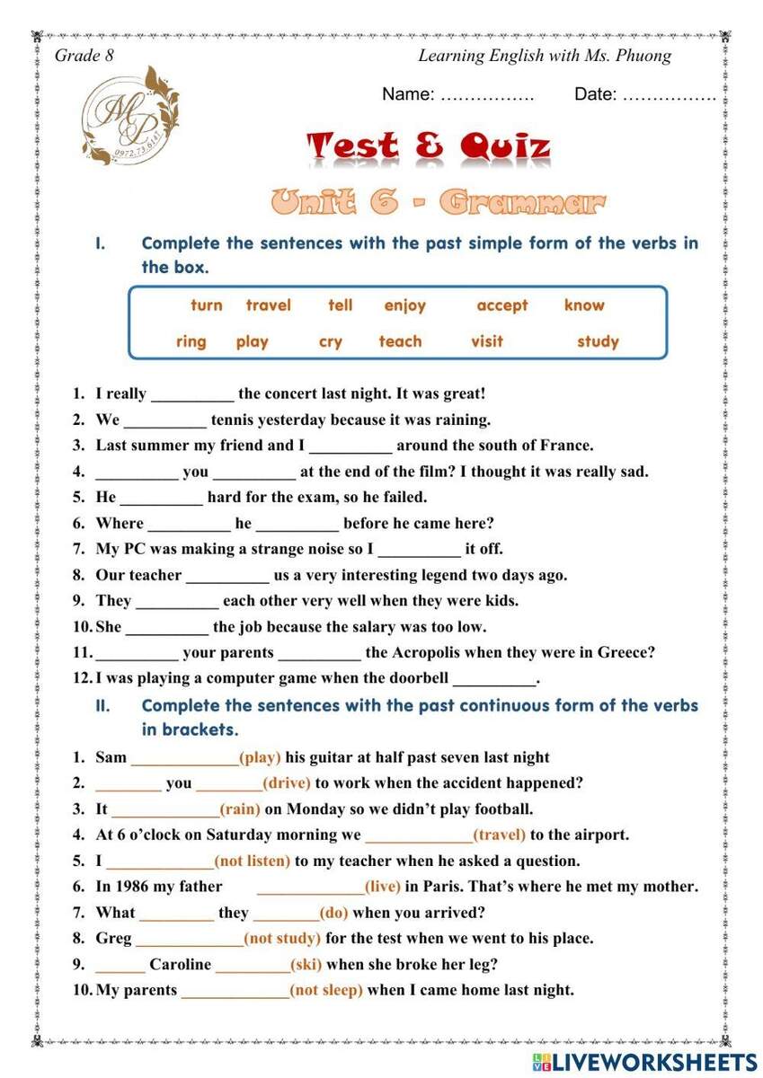 English 8 Unit 6 Grammar Worksheet Worksheets Library