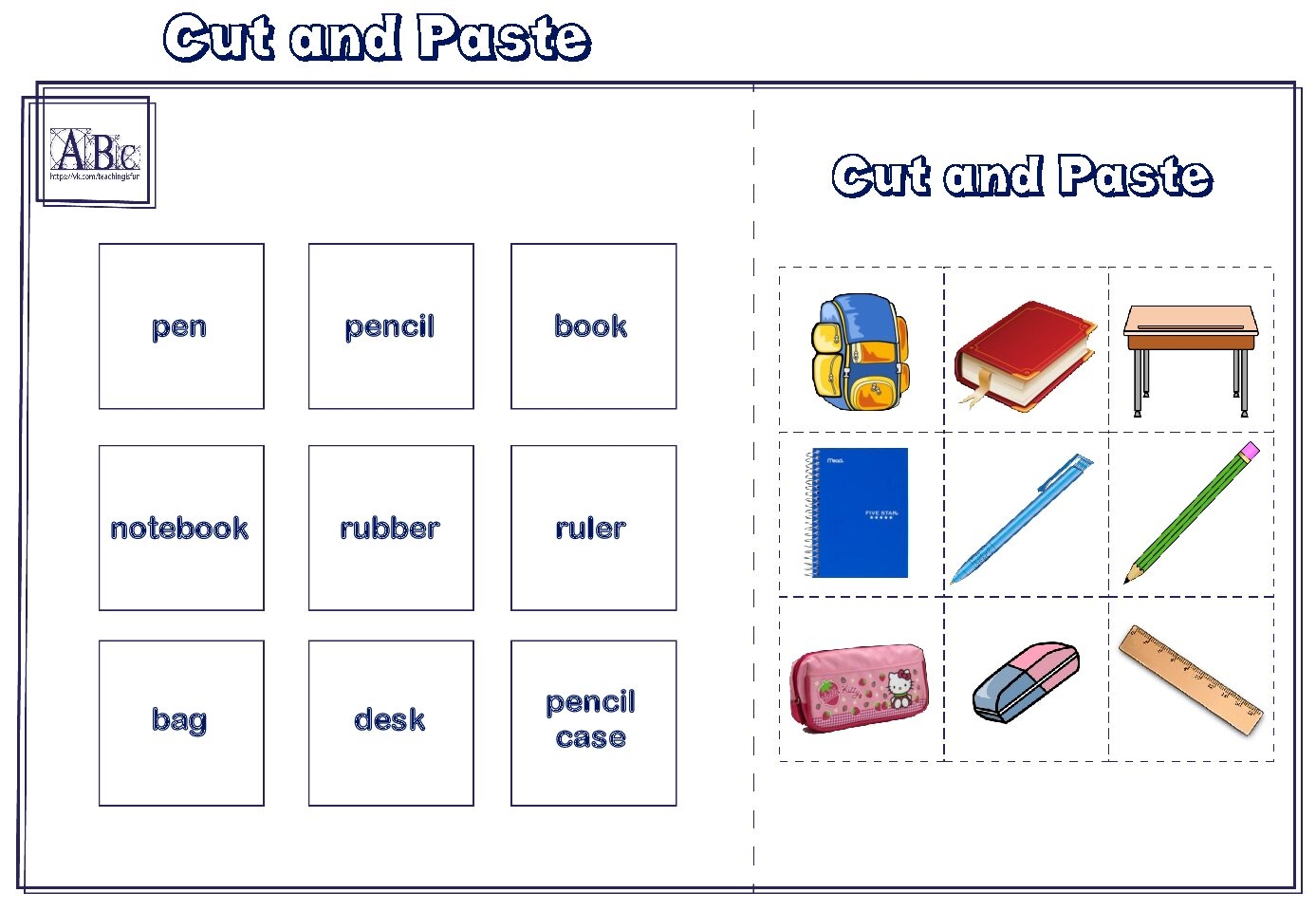 English Basic Vocabulary Cut And Paste Language Advisor English For Kids Step By Step School Vocabulary Worksheets Free PDF