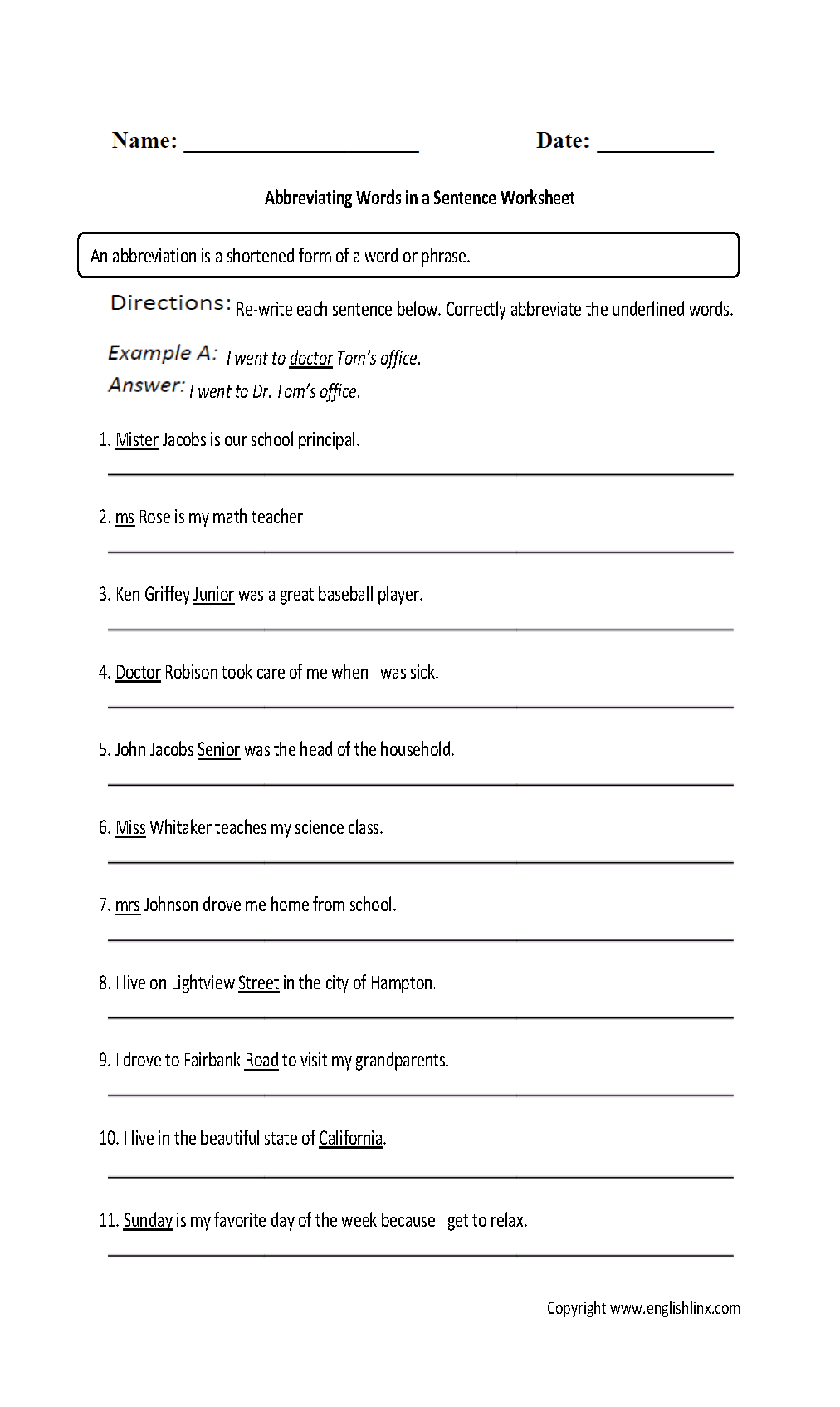 Englishlinx Abbreviations Worksheets Abbreviations Facts Worksheets Examples Definition For Kids